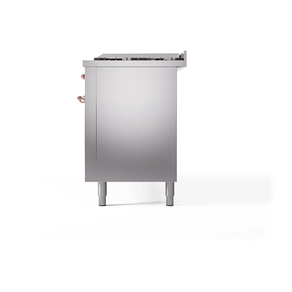ILVE 60-Inch Nostalgie II Natural Gas Dual Fuel Range with 9 Burners, Griddle, and Solid Door Oven in Stainless Steel with Copper Trim (UP60FQNMPSSP) - Image 5