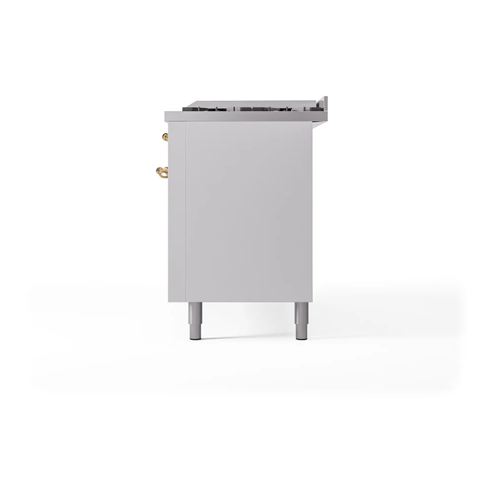 ILVE 60-Inch Nostalgie II Natural Gas Dual Fuel Range with 9 Burners, Griddle, and Solid Door Oven in White with Brass Trim (UP60FQNMPWHG) - Image 5