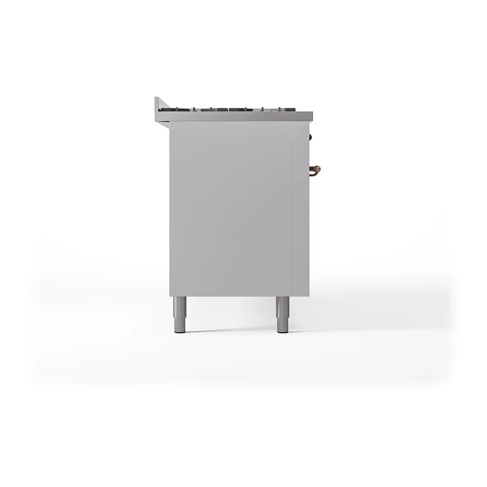 ILVE 60-Inch Nostalgie II Natural Gas Dual Fuel Range with 9 Burners, Griddle, and Solid Door Oven in White with Bronze Trim (UP60FQNMPWHB) - Image 4