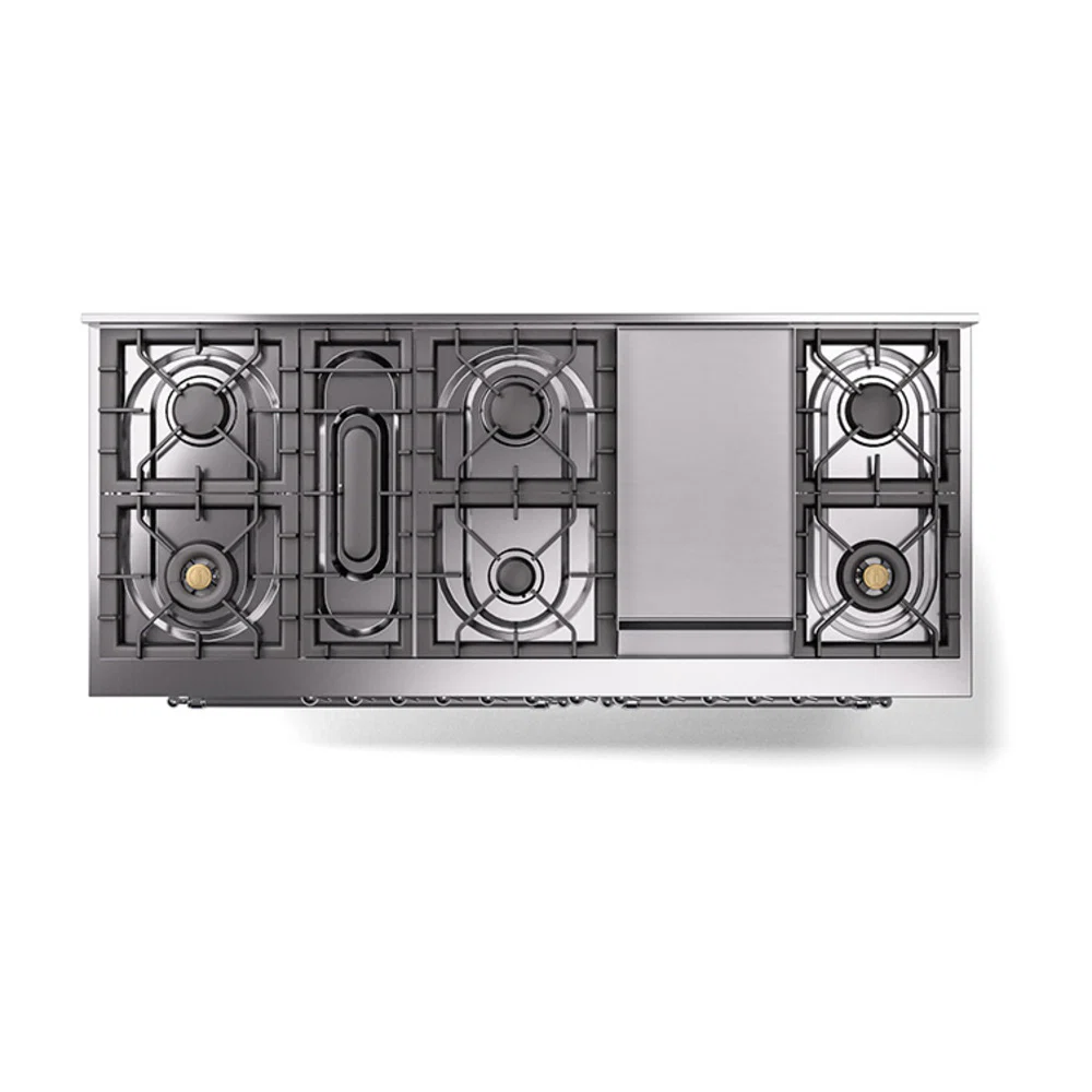 ILVE 60-Inch Nostalgie II Natural Gas Dual Fuel Range with 9 Burners, Griddle, and Solid Door Oven in White with Chrome Trim (UP60FQNMPWHC) - Image 3