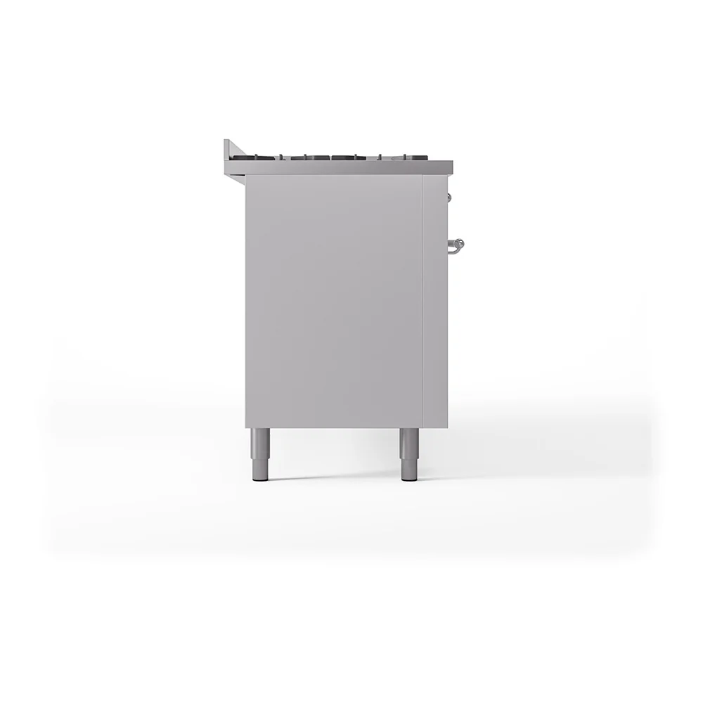 ILVE 60-Inch Nostalgie II Natural Gas Dual Fuel Range with 9 Burners, Griddle, and Solid Door Oven in White with Chrome Trim (UP60FQNMPWHC) - Image 4