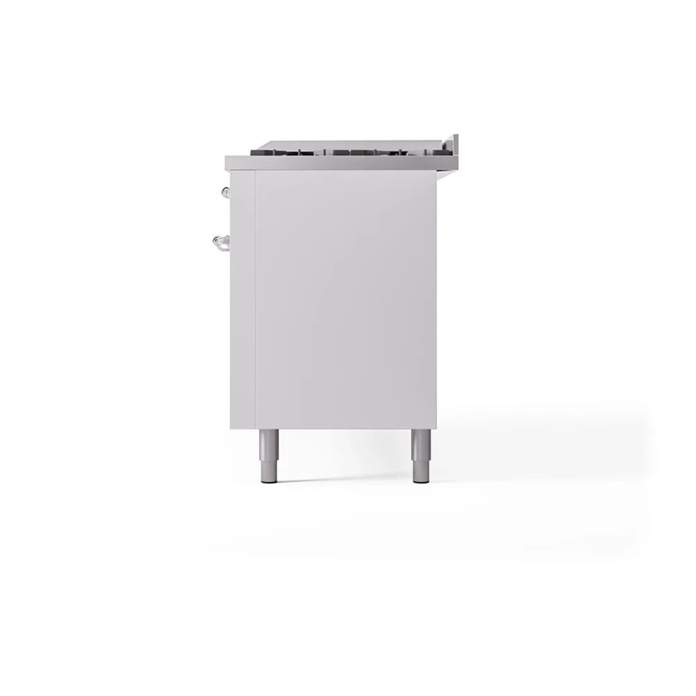 ILVE 60-Inch Nostalgie II Natural Gas Dual Fuel Range with 9 Burners, Griddle, and Solid Door Oven in White with Chrome Trim (UP60FQNMPWHC) - Image 5