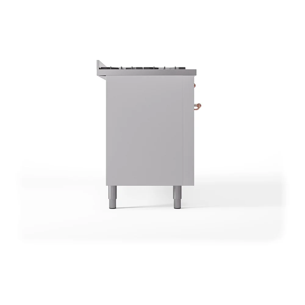 ILVE 60-Inch Nostalgie II Natural Gas Dual Fuel Range with 9 Burners, Griddle, and Solid Door Oven in White with Copper Trim (UP60FQNMPWHP) - Image 4