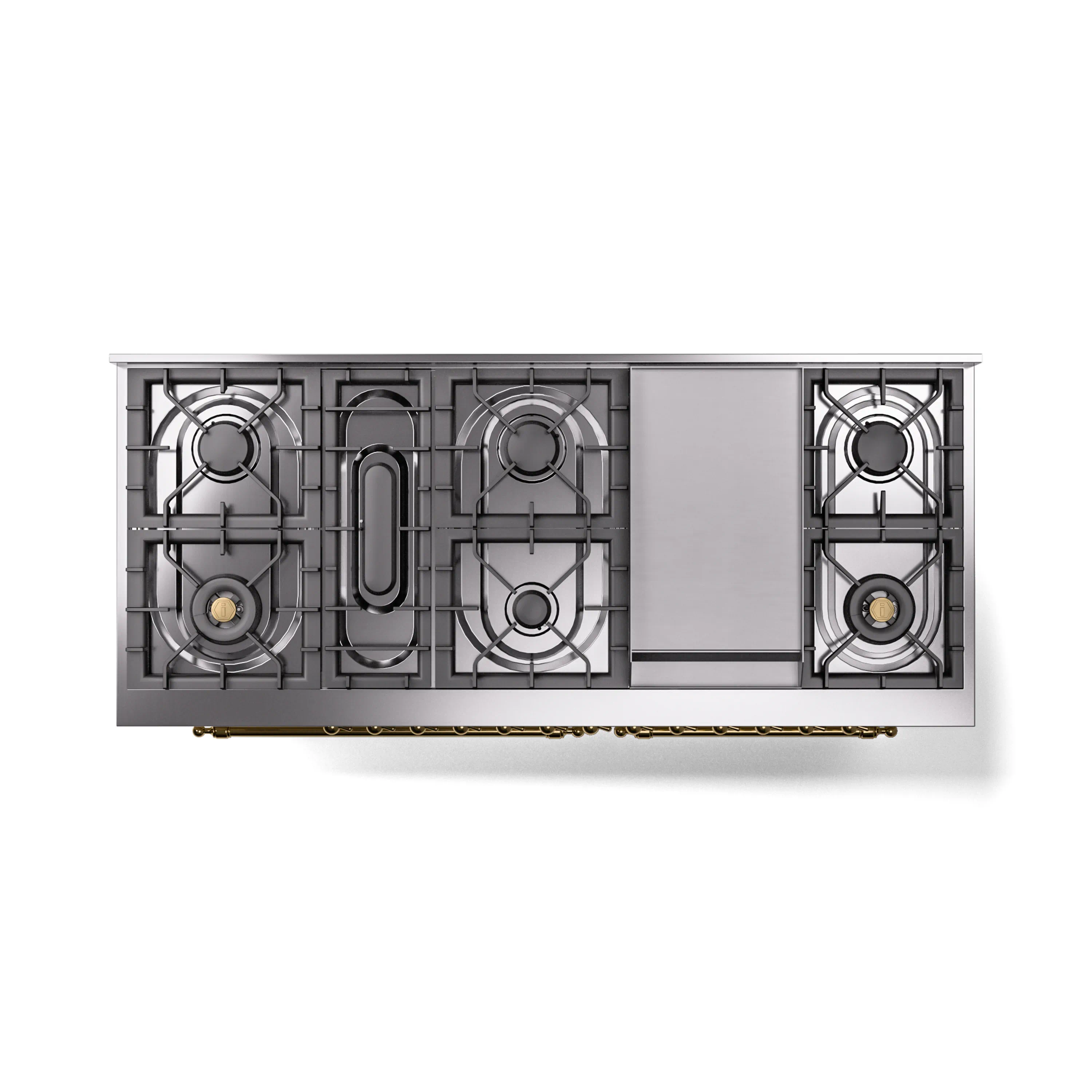 ILVE 60-Inch Nostalgie II Natural Gas Dual Fuel Range with 9 Burners, Griddle and Triple Glass Door Oven in Antique White with Brass Trim (UP60FNMPAWG) - Image 4