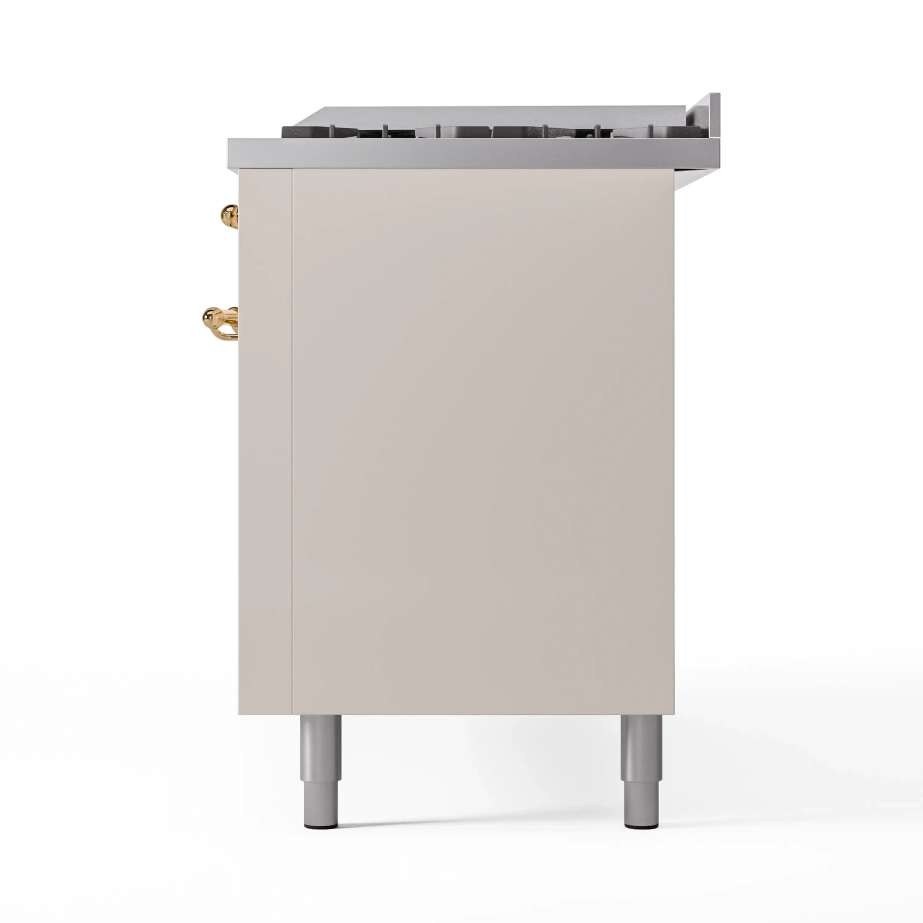 ILVE 60-Inch Nostalgie II Natural Gas Dual Fuel Range with 9 Burners, Griddle and Triple Glass Door Oven in Antique White with Brass Trim (UP60FNMPAWG) - Image 9