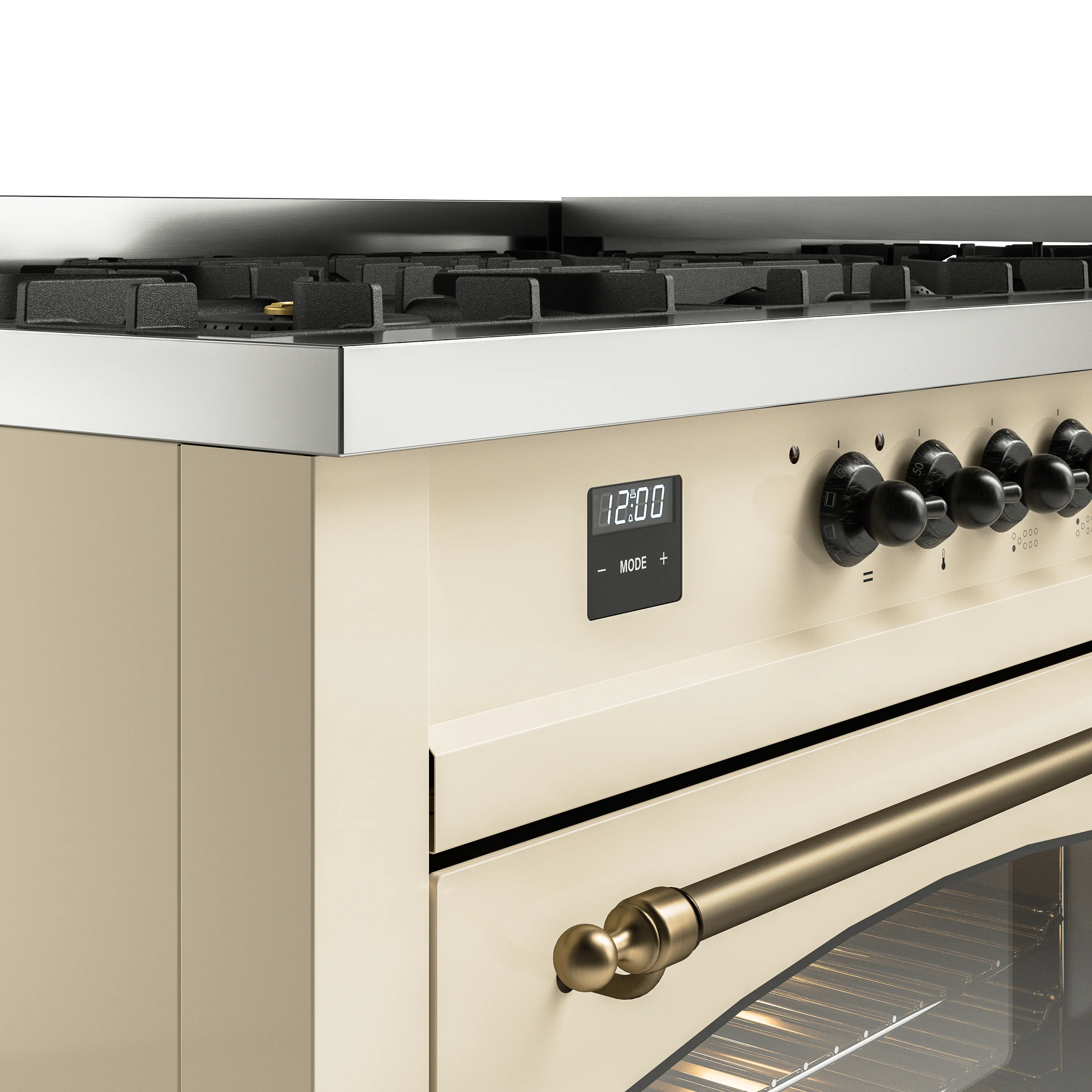 ILVE 60-Inch Nostalgie II Natural Gas Dual Fuel Range with 9 Burners, Griddle and Triple Glass Door Oven in Antique White with Bronze Trim (UP60FNMPAWB) - Image 3