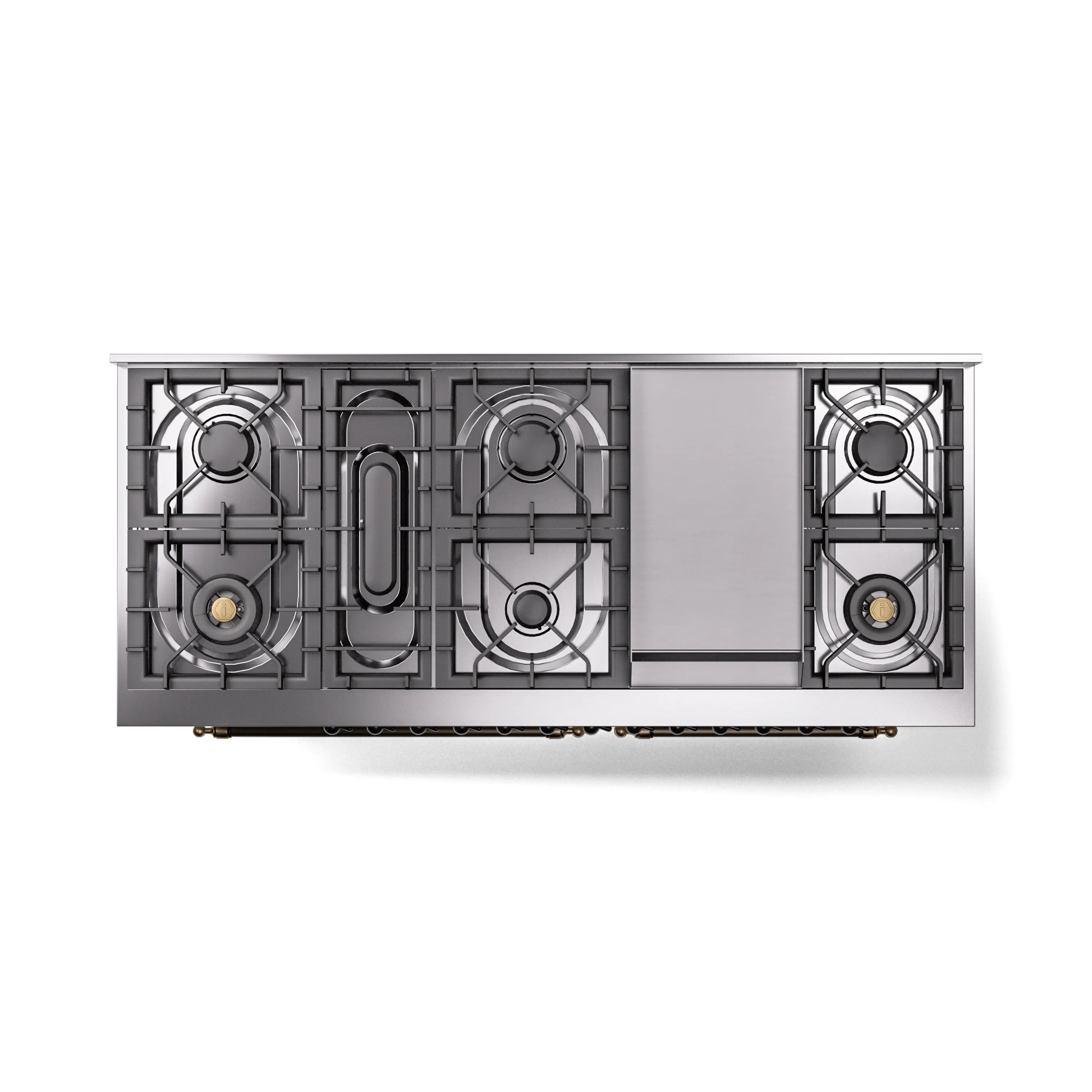 ILVE 60-Inch Nostalgie II Natural Gas Dual Fuel Range with 9 Burners, Griddle and Triple Glass Door Oven in Antique White with Bronze Trim (UP60FNMPAWB) - Image 4