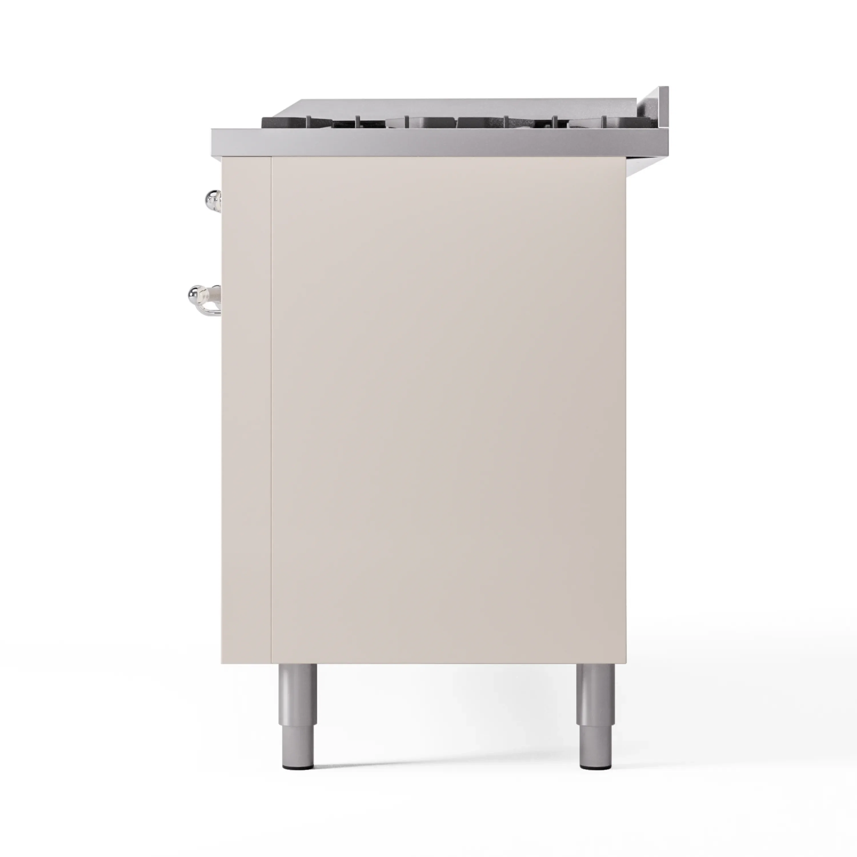 ILVE 60-Inch Nostalgie II Natural Gas Dual Fuel Range with 9 Burners, Griddle and Triple Glass Door Oven in Antique White with Chrome Trim (UP60FNMPAWC) - Image 9
