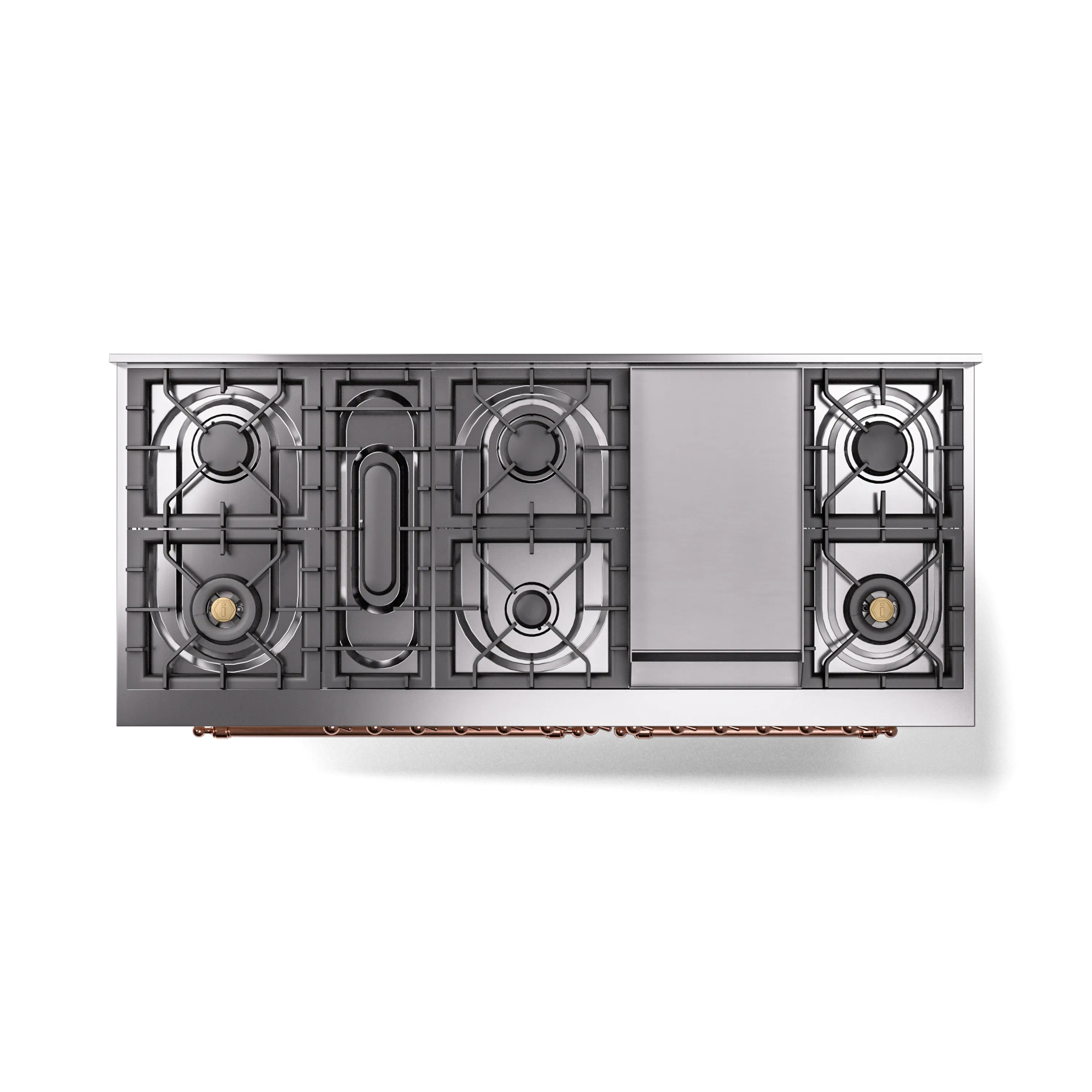 ILVE 60-Inch Nostalgie II Natural Gas Dual Fuel Range with 9 Burners, Griddle and Triple Glass Door Oven in Antique White with Copper Trim (UP60FNMPAWP) - Image 4