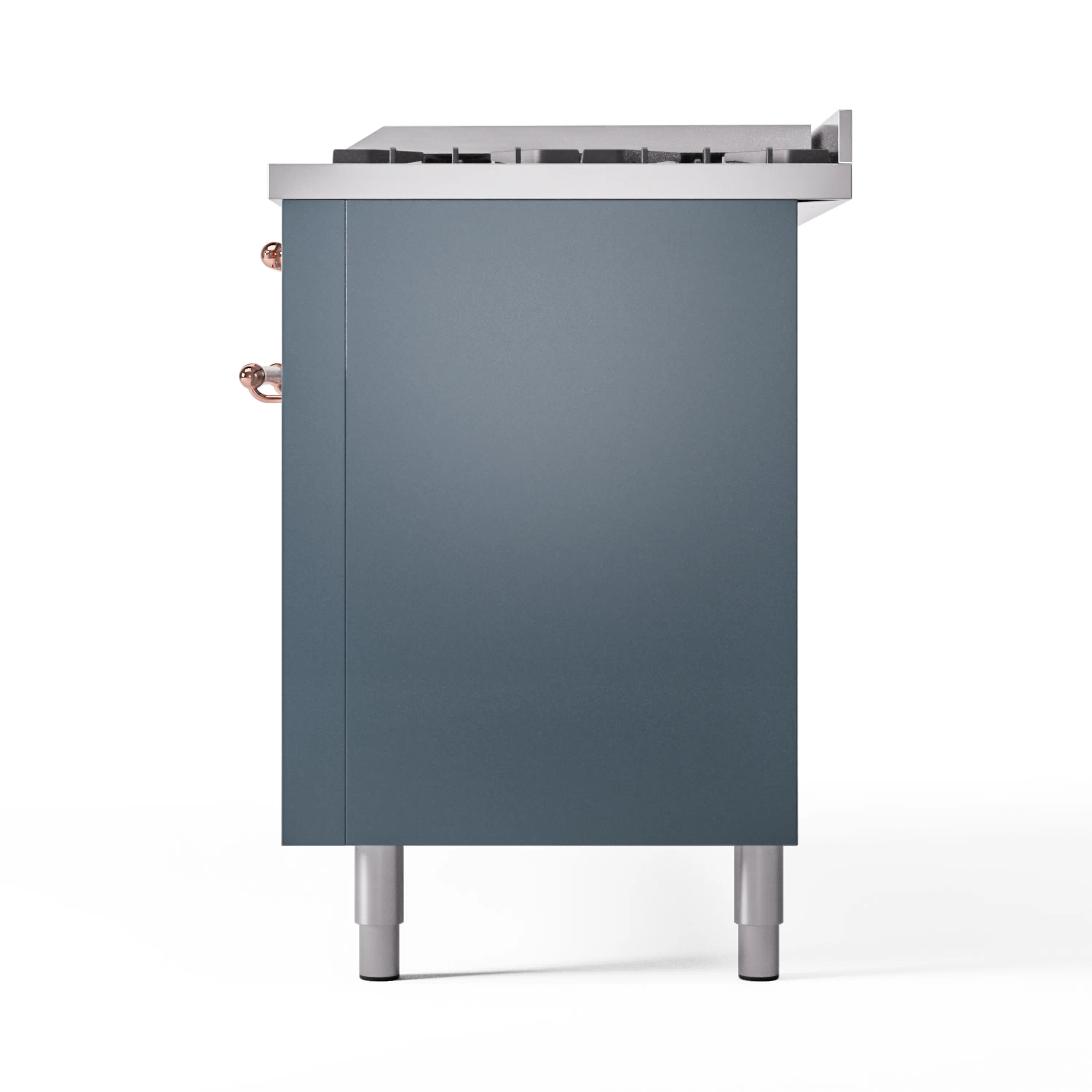 ILVE 60-Inch Nostalgie II Natural Gas Dual Fuel Range with 9 Burners, Griddle and Triple Glass Door Oven in Blue Grey with Copper Trim (UP60FNMPBGP) - Image 10