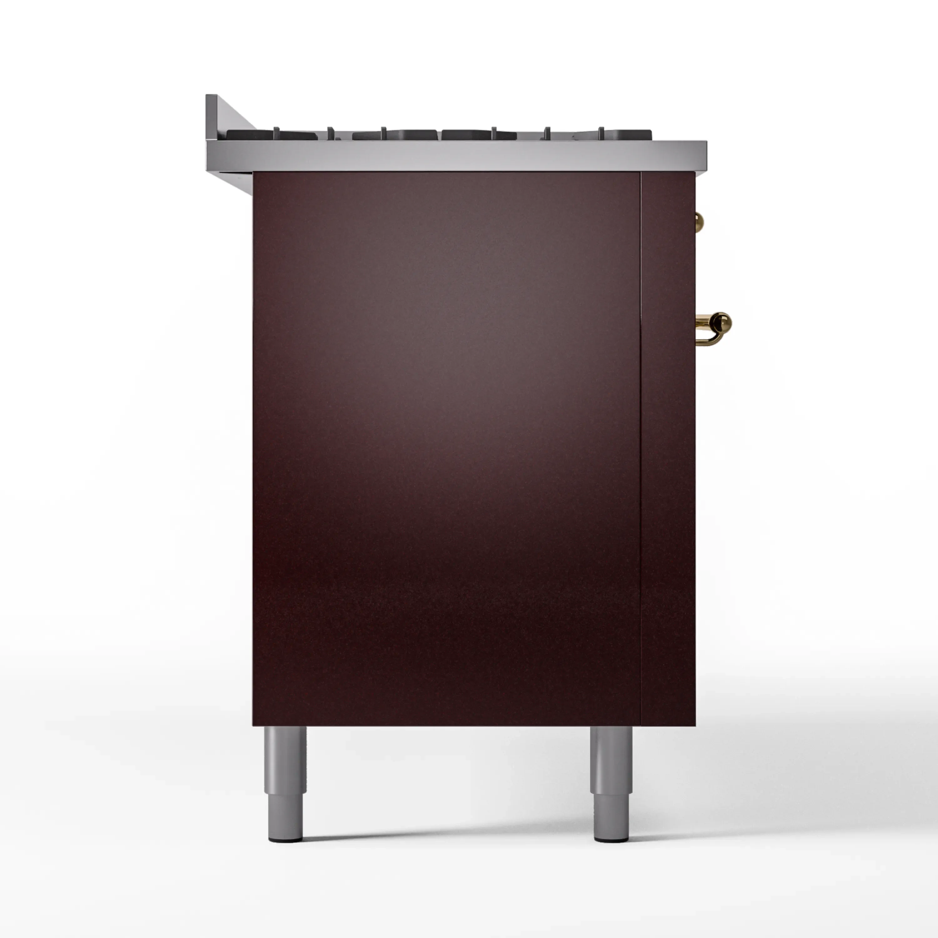 ILVE 60-Inch Nostalgie II Natural Gas Dual Fuel Range with 9 Burners, Griddle and Triple Glass Door Oven in Burgundy with Brass Trim (UP60FNMPBUG) - Image 10