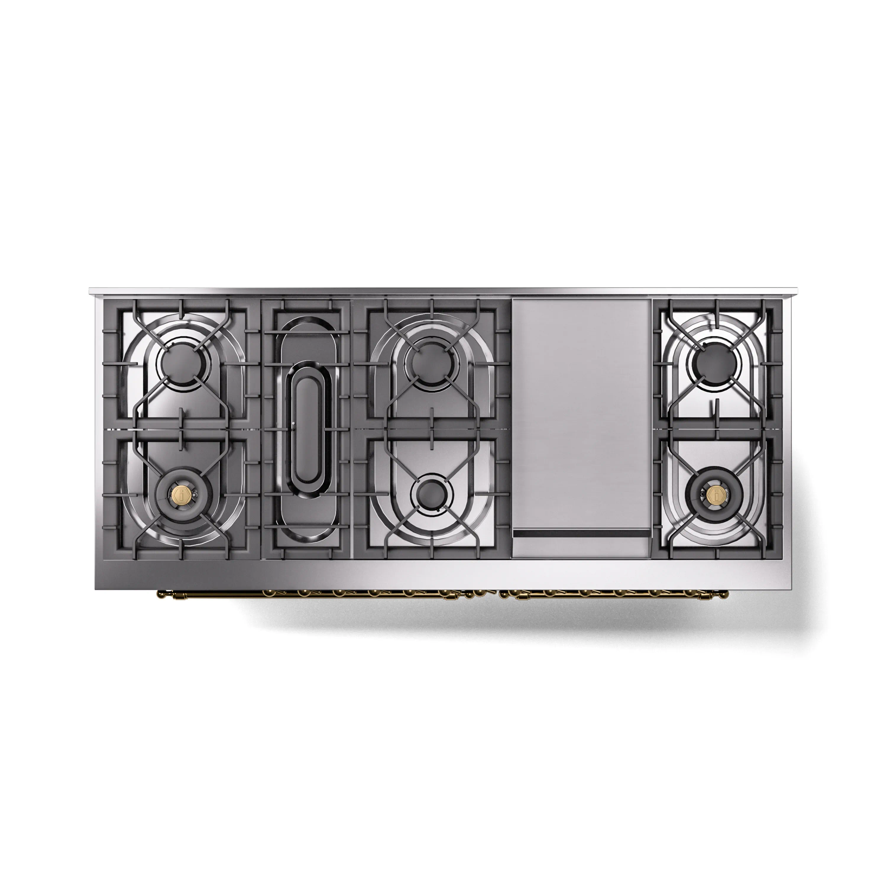 ILVE 60-Inch Nostalgie II Natural Gas Dual Fuel Range with 9 Burners, Griddle and Triple Glass Door Oven in Burgundy with Brass Trim (UP60FNMPBUG) - Image 4