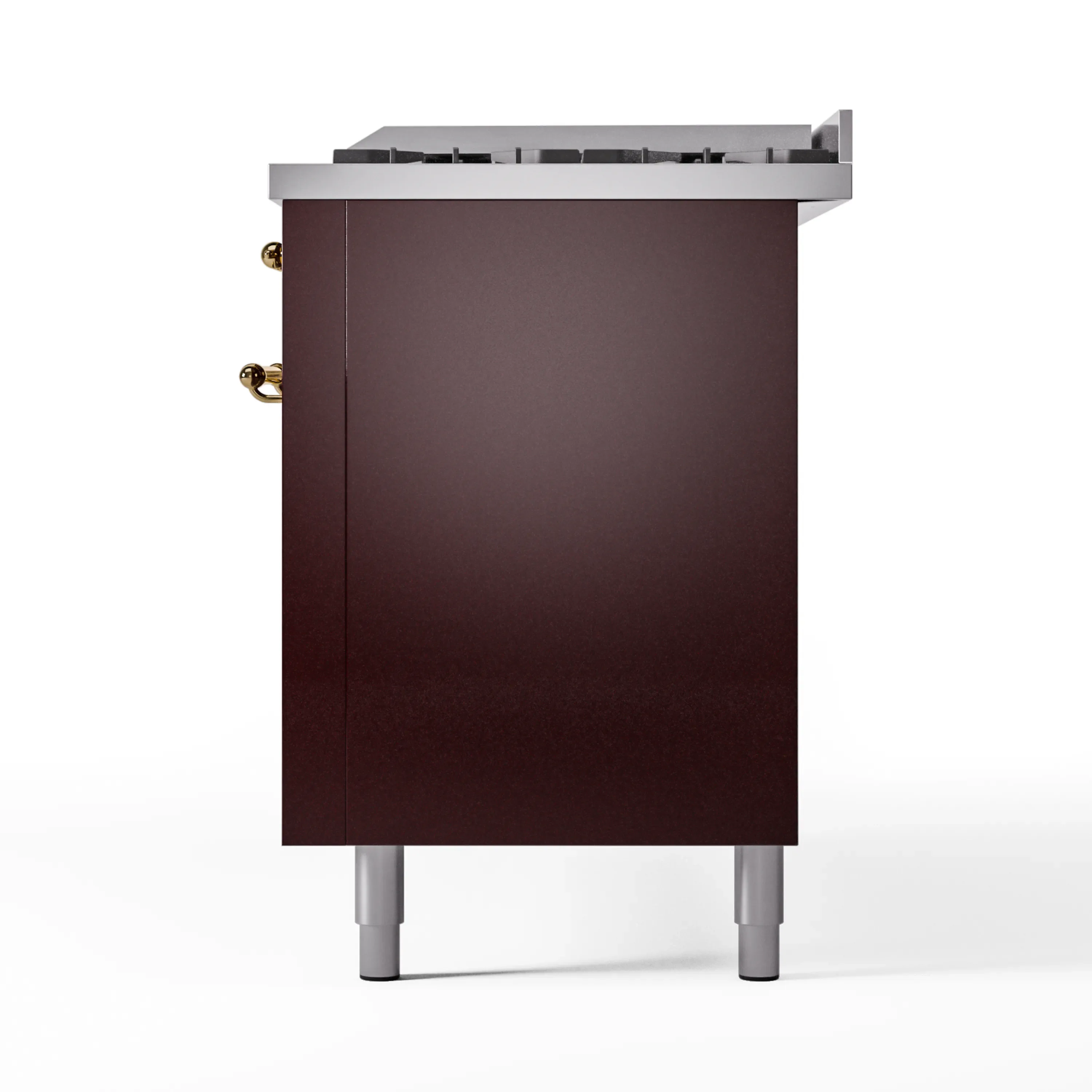 ILVE 60-Inch Nostalgie II Natural Gas Dual Fuel Range with 9 Burners, Griddle and Triple Glass Door Oven in Burgundy with Brass Trim (UP60FNMPBUG) - Image 9