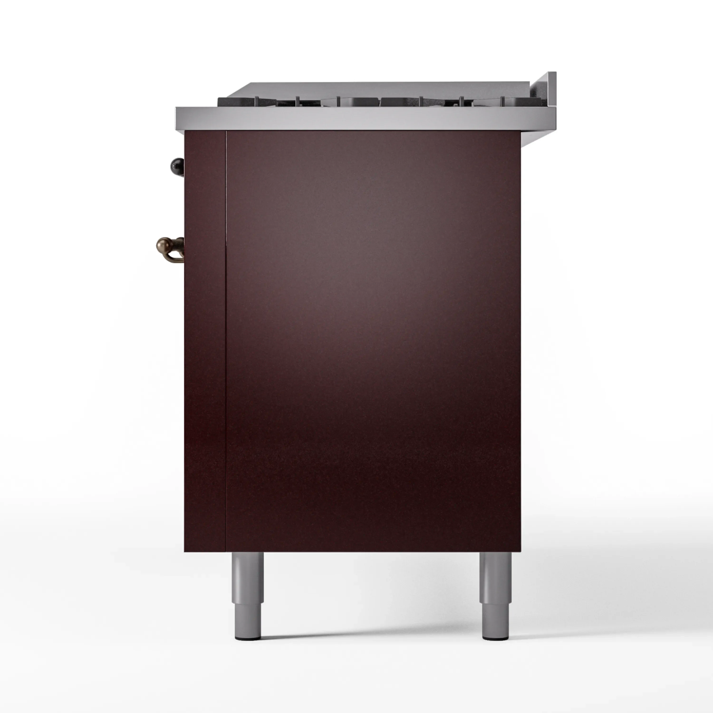 ILVE 60-Inch Nostalgie II Natural Gas Dual Fuel Range with 9 Burners, Griddle and Triple Glass Door Oven in Burgundy with Bronze Trim (UP60FNMPBUB) - Image 10
