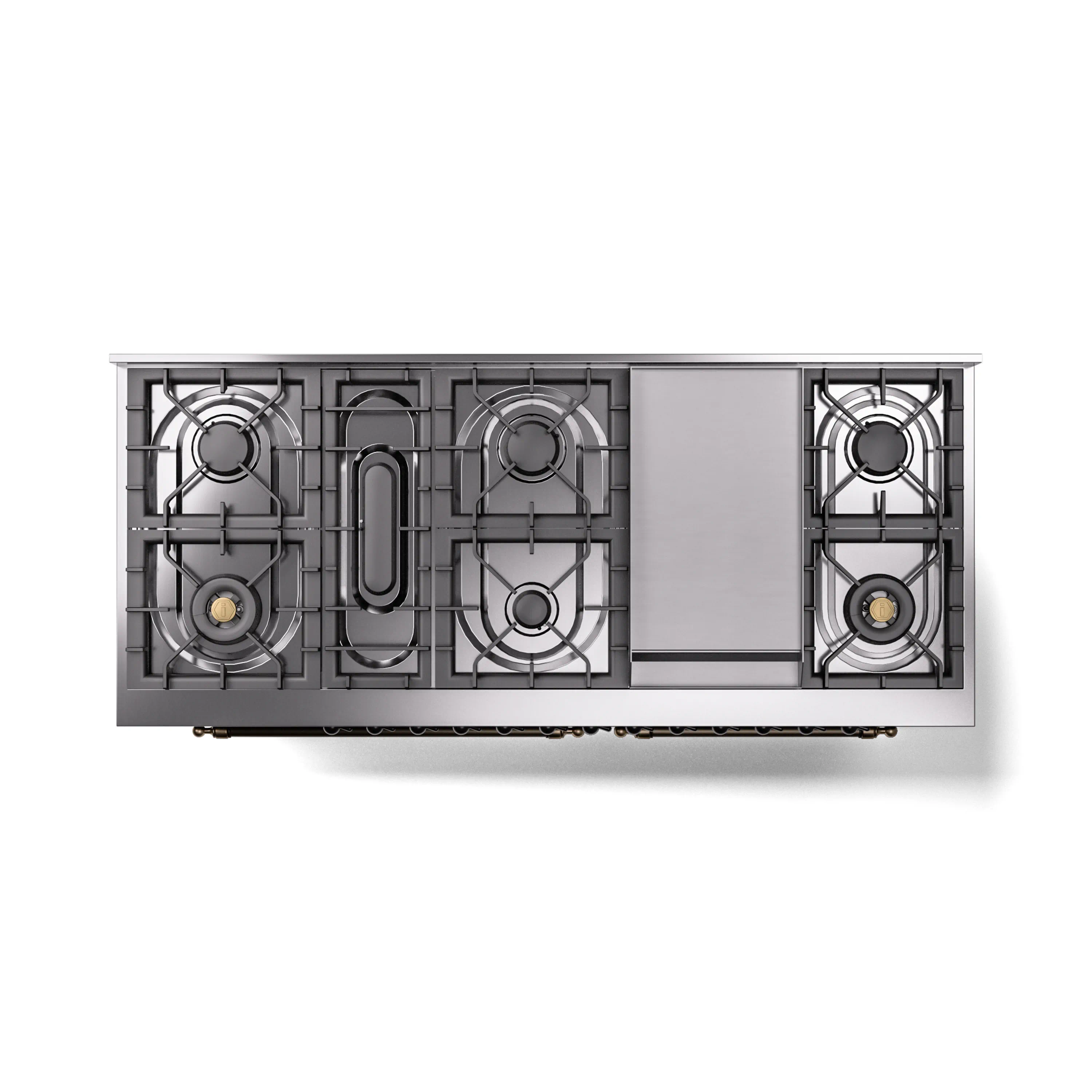 ILVE 60-Inch Nostalgie II Natural Gas Dual Fuel Range with 9 Burners, Griddle and Triple Glass Door Oven in Burgundy with Bronze Trim (UP60FNMPBUB) - Image 4