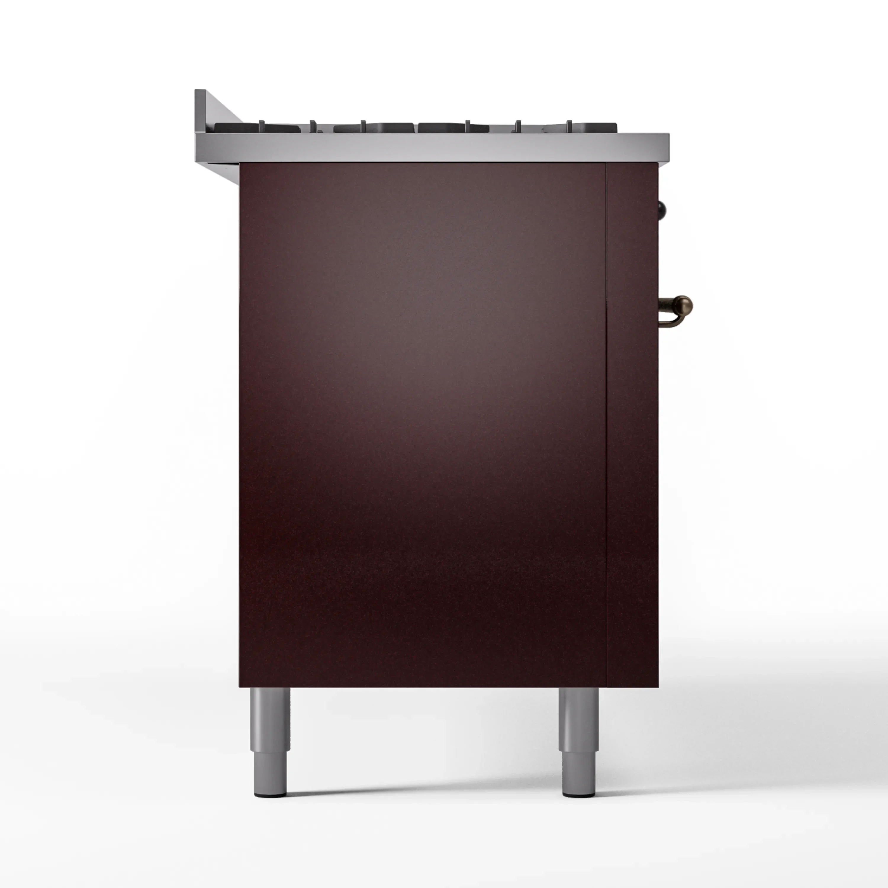 ILVE 60-Inch Nostalgie II Natural Gas Dual Fuel Range with 9 Burners, Griddle and Triple Glass Door Oven in Burgundy with Bronze Trim (UP60FNMPBUB) - Image 9