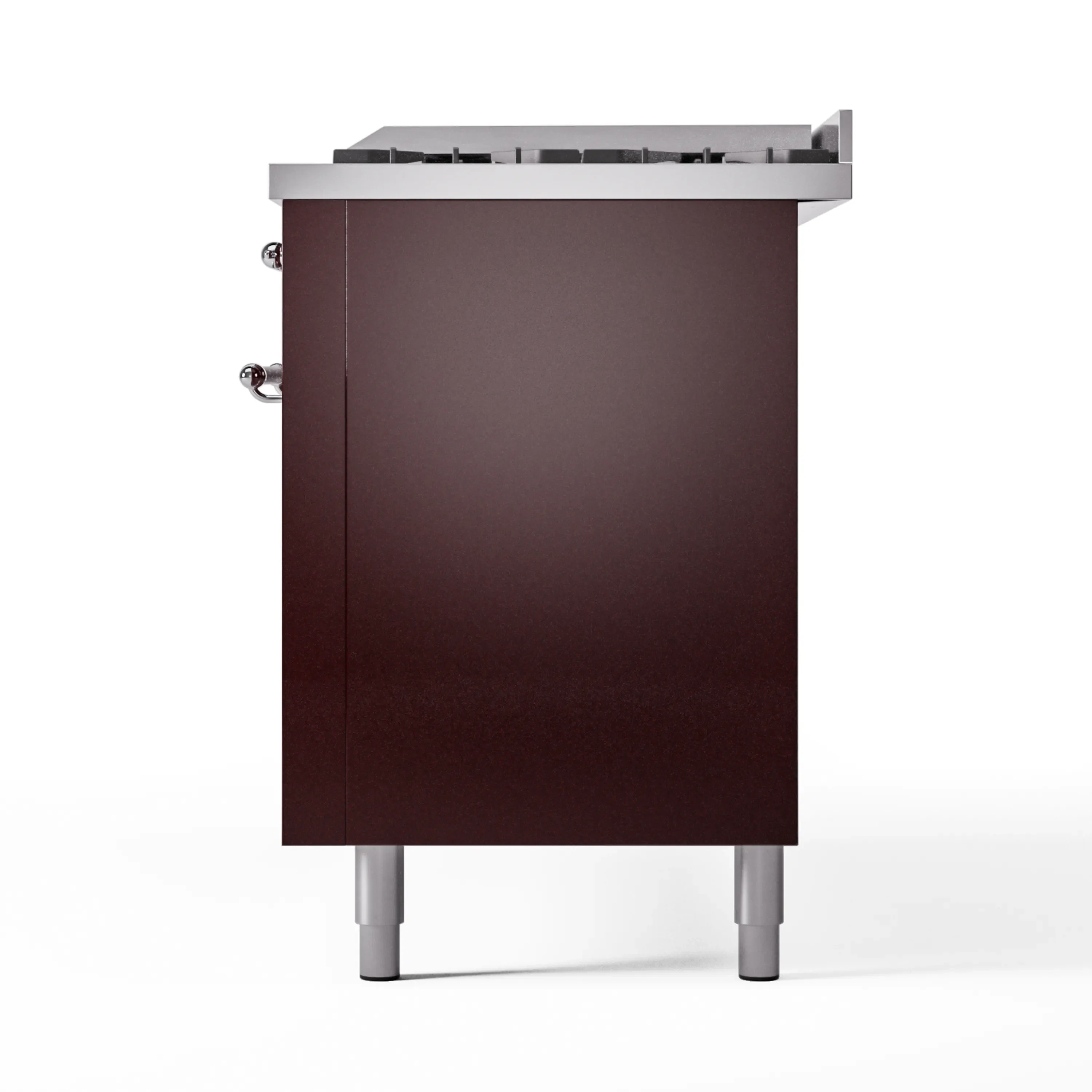 ILVE 60-Inch Nostalgie II Natural Gas Dual Fuel Range with 9 Burners, Griddle and Triple Glass Door Oven in Burgundy with Chrome Trim (UP60FNMPBUC) - Image 8