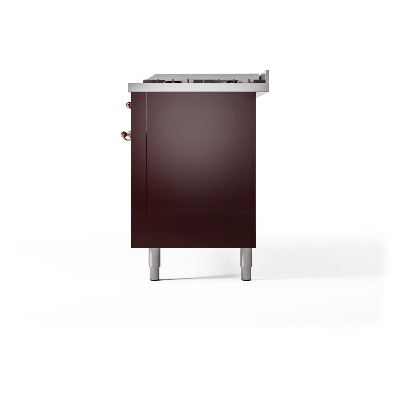 ILVE 60-Inch Nostalgie II Natural Gas Dual Fuel Range with 9 Burners, Griddle and Triple Glass Door Oven in Burgundy with Copper Trim (UP60FNMPBUP) - Image 10