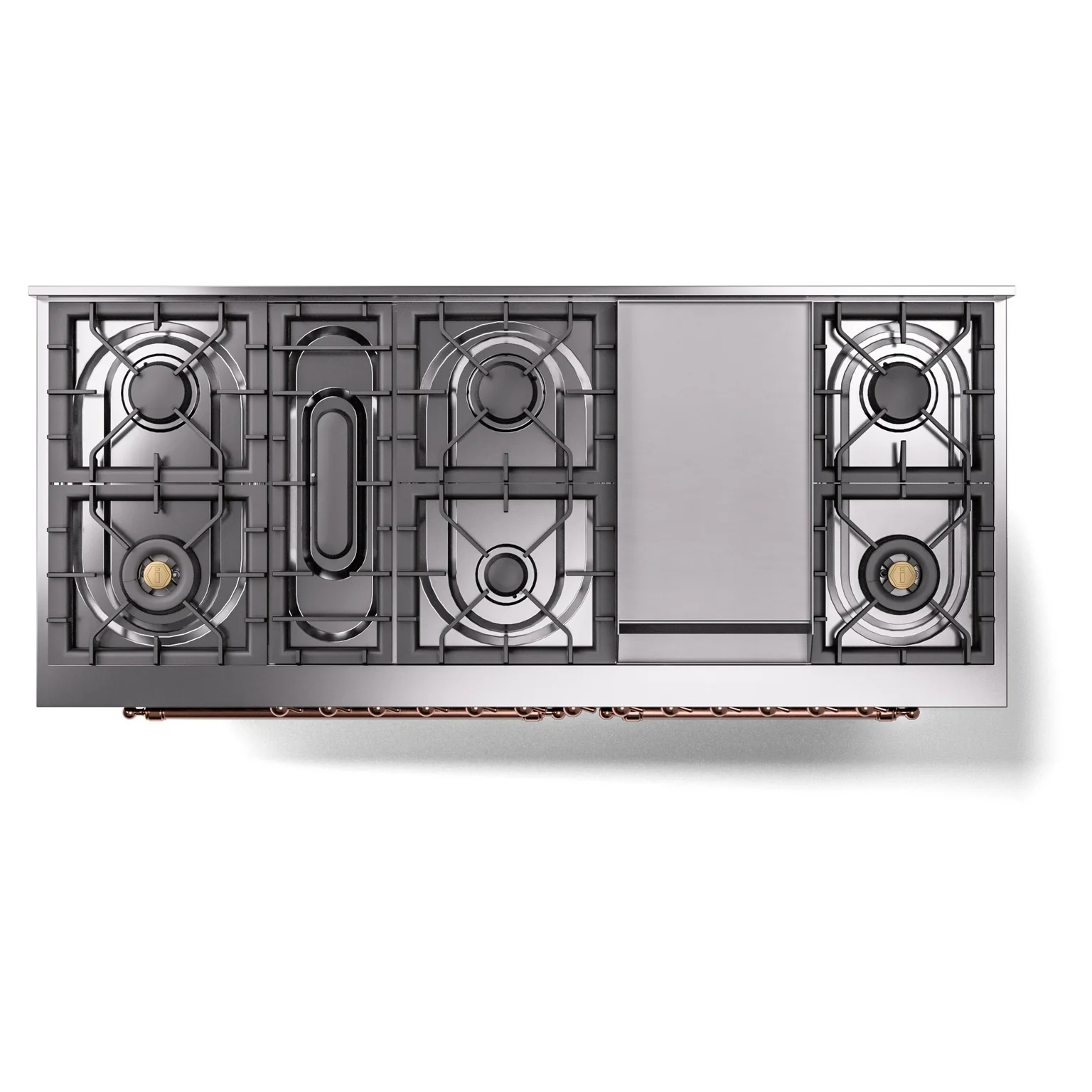 ILVE 60-Inch Nostalgie II Natural Gas Dual Fuel Range with 9 Burners, Griddle and Triple Glass Door Oven in Burgundy with Copper Trim (UP60FNMPBUP) - Image 4