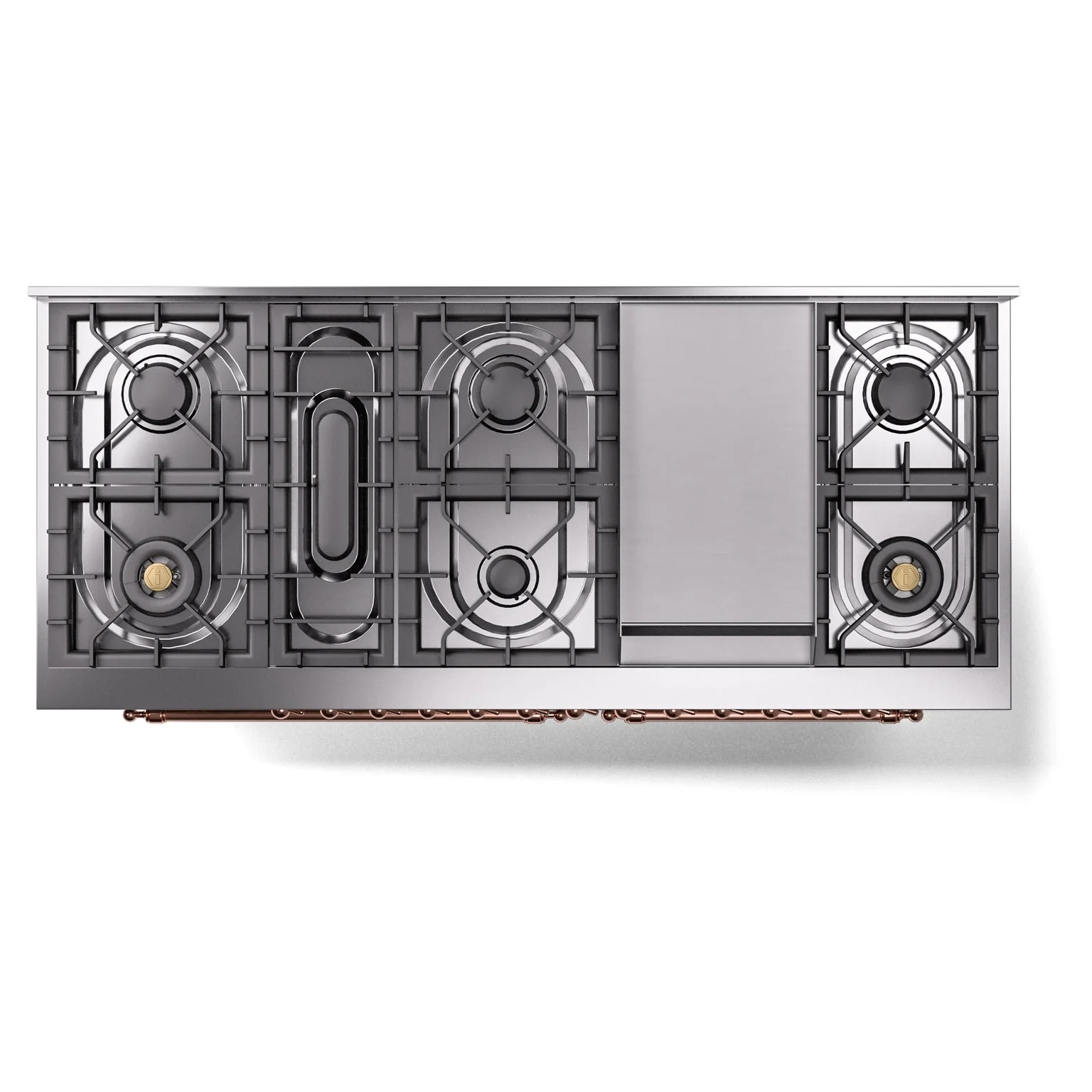 ILVE 60-Inch Nostalgie II Natural Gas Dual Fuel Range with 9 Burners, Griddle and Triple Glass Door Oven in Custom RAL with Copper Trim (UP60FNMPRAP) - Image 3
