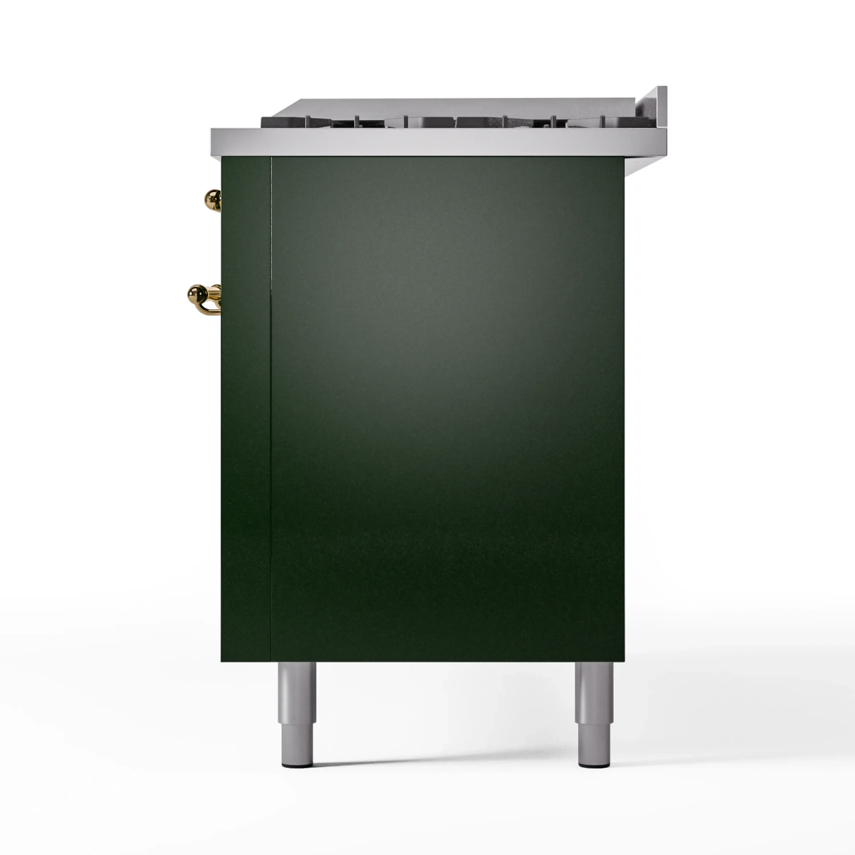ILVE 60-Inch Nostalgie II Natural Gas Dual Fuel Range with 9 Burners, Griddle and Triple Glass Door Oven in Emerald Green with Brass Trim (UP60FNMPEGG) - Image 9