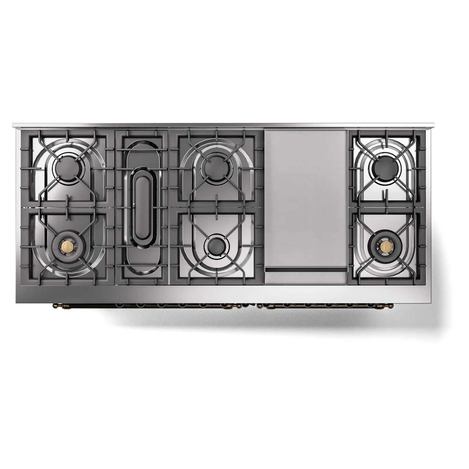 ILVE 60-Inch Nostalgie II Natural Gas Dual Fuel Range with 9 Burners, Griddle and Triple Glass Door Oven in Emerald Green with Bronze Trim (UP60FNMPEGB) - Image 4