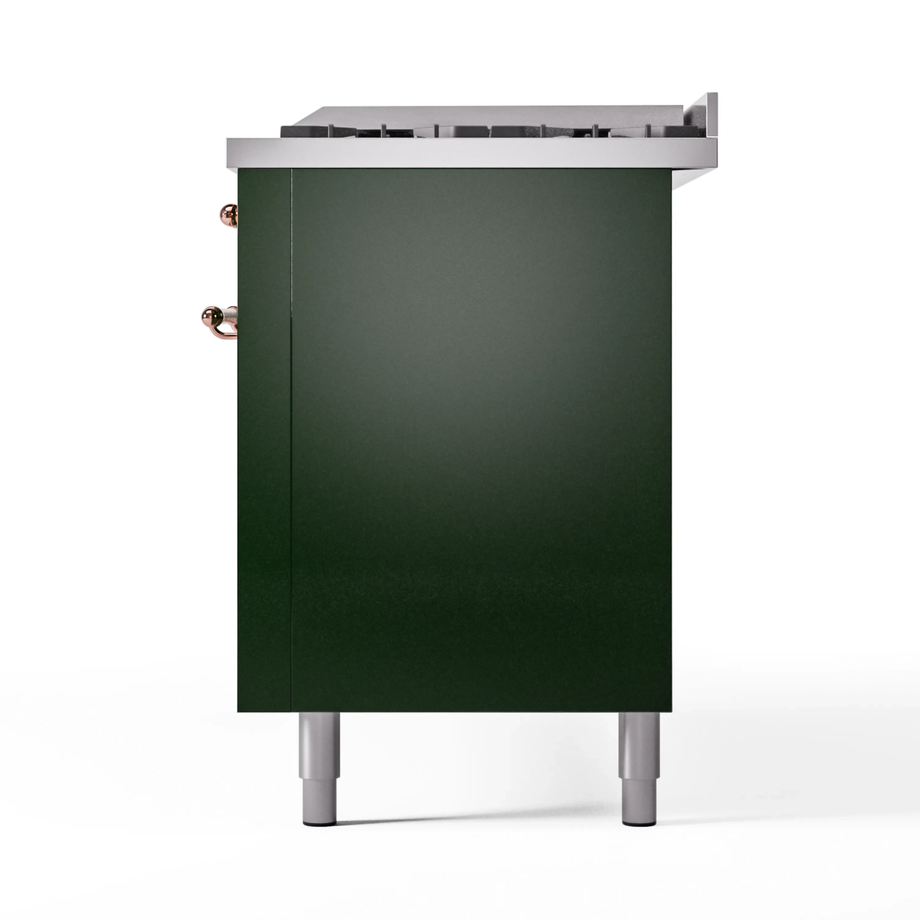 ILVE 60-Inch Nostalgie II Natural Gas Dual Fuel Range with 9 Burners, Griddle and Triple Glass Door Oven in Emerald Green with Copper Trim (UP60FNMPEGP) - Image 9