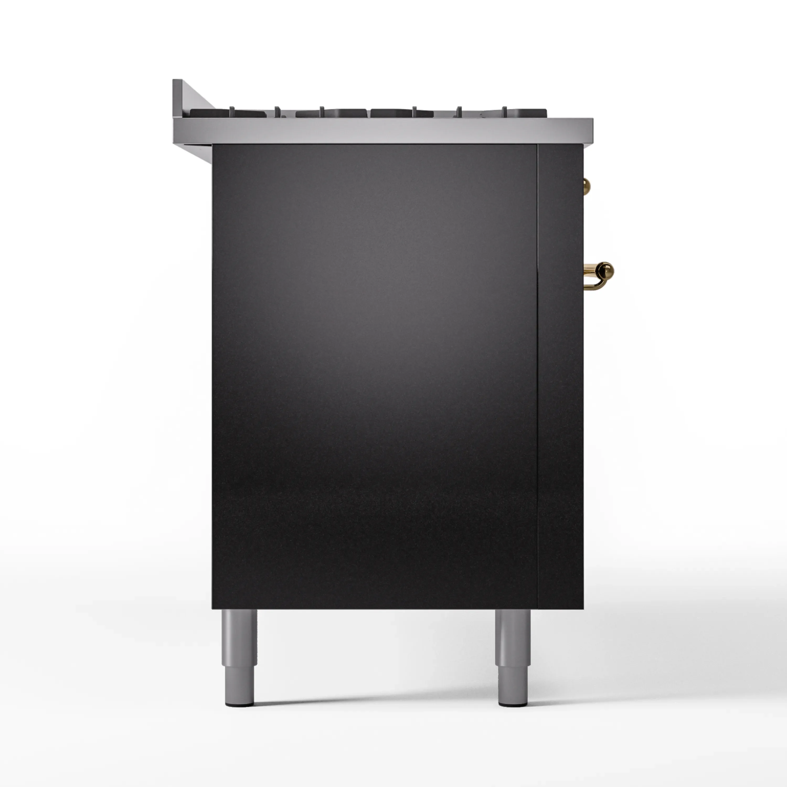 ILVE 60-Inch Nostalgie II Natural Gas Dual Fuel Range with 9 Burners, Griddle and Triple Glass Door Oven in Glossy Black with Brass Trim (UP60FNMPBKG) - Image 10