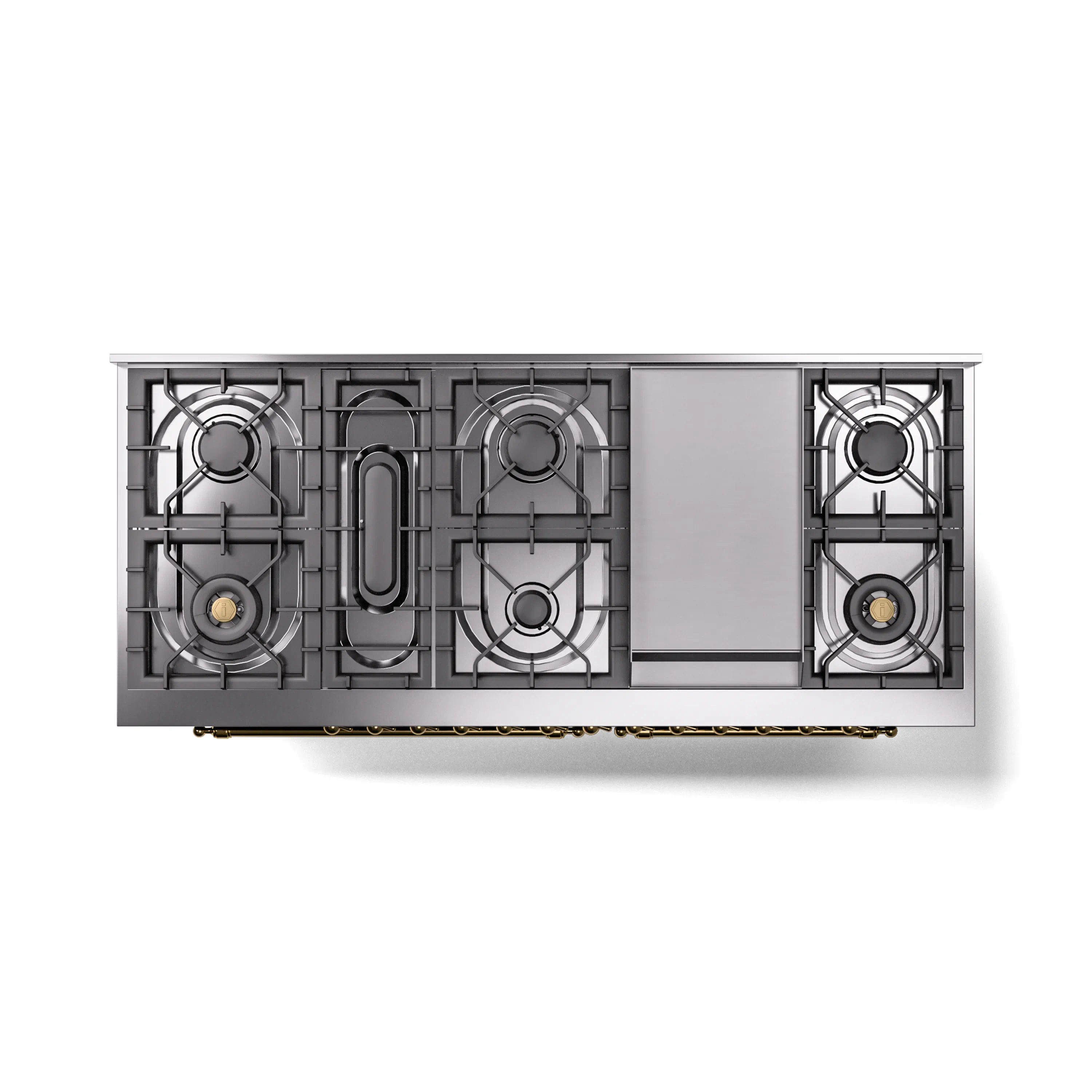 ILVE 60-Inch Nostalgie II Natural Gas Dual Fuel Range with 9 Burners, Griddle and Triple Glass Door Oven in Glossy Black with Brass Trim (UP60FNMPBKG) - Image 4