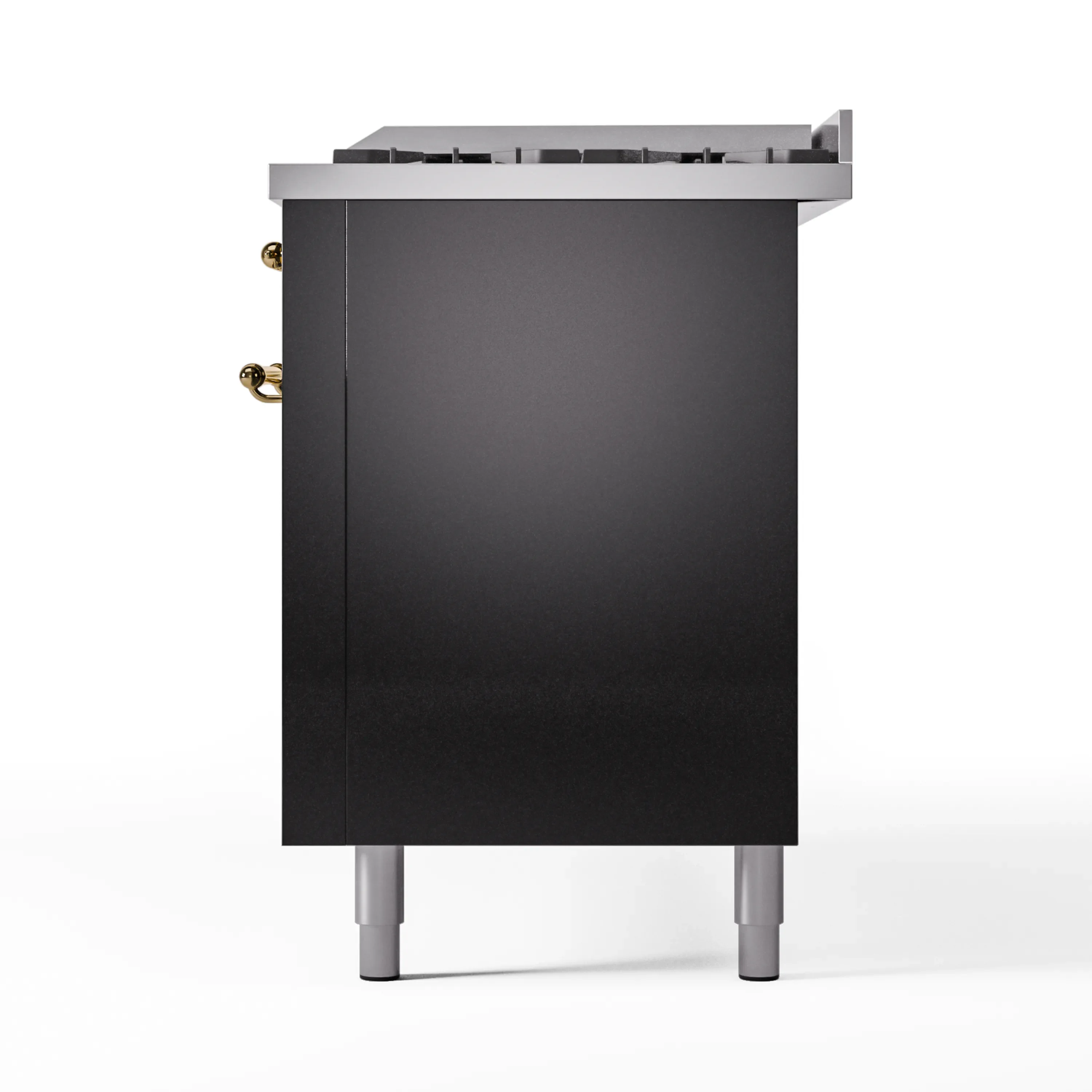 ILVE 60-Inch Nostalgie II Natural Gas Dual Fuel Range with 9 Burners, Griddle and Triple Glass Door Oven in Glossy Black with Brass Trim (UP60FNMPBKG) - Image 9