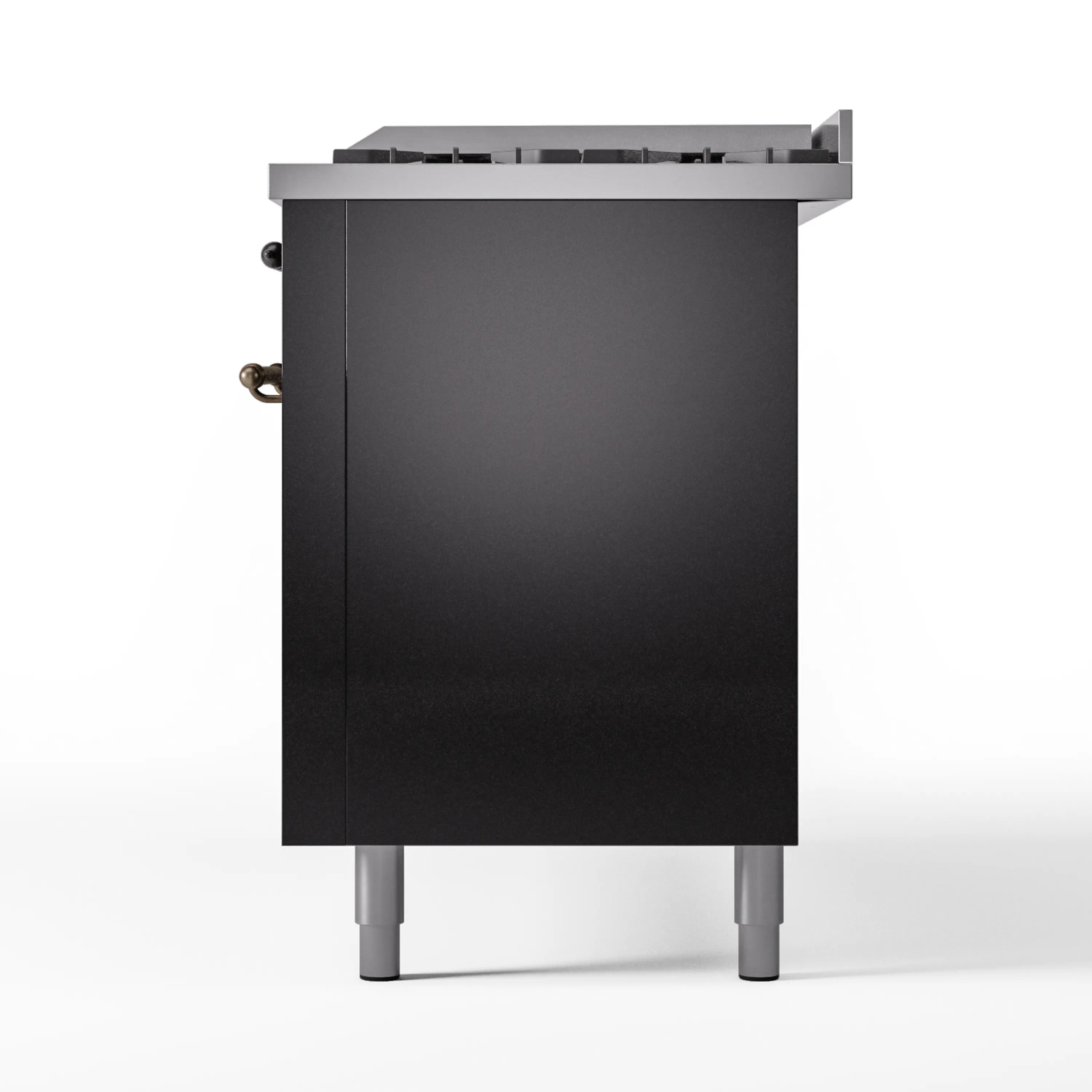 ILVE 60-Inch Nostalgie II Natural Gas Dual Fuel Range with 9 Burners, Griddle and Triple Glass Door Oven in Glossy Black with Bronze Trim (UP60FNMPBKB) - Image 9