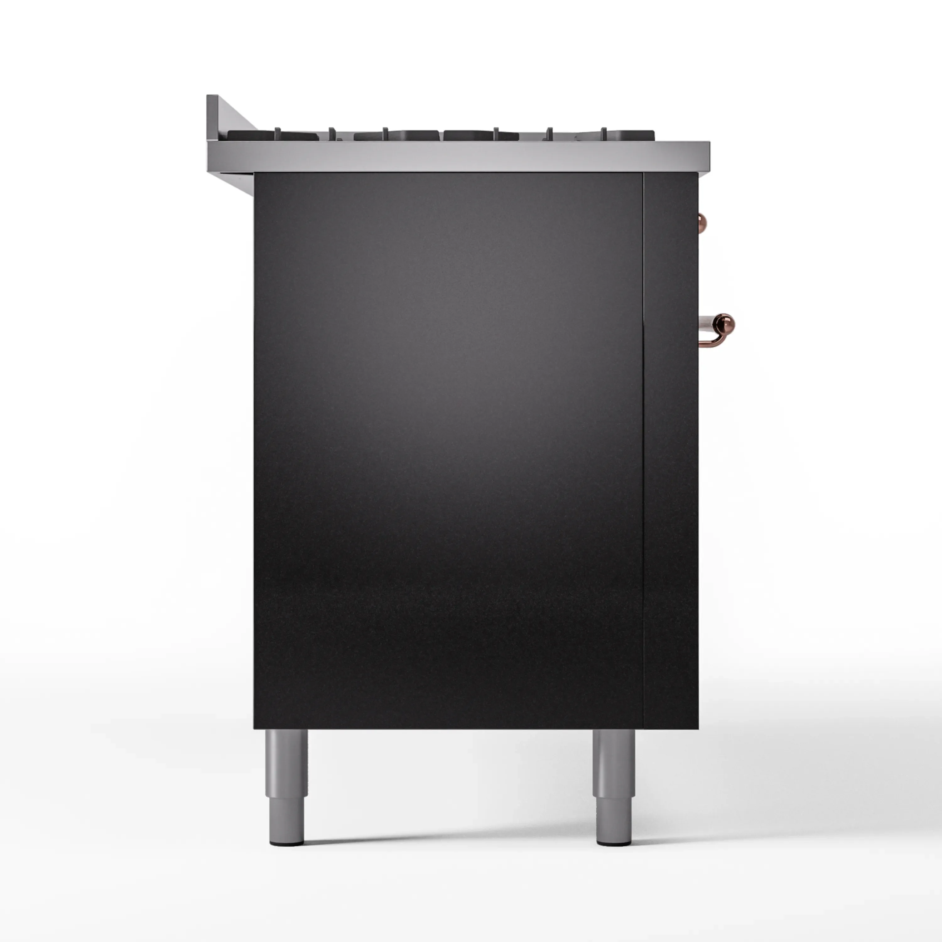 ILVE 60-Inch Nostalgie II Natural Gas Dual Fuel Range with 9 Burners, Griddle and Triple Glass Door Oven in Glossy Black with Copper Trim (UP60FNMPBKP) - Image 10