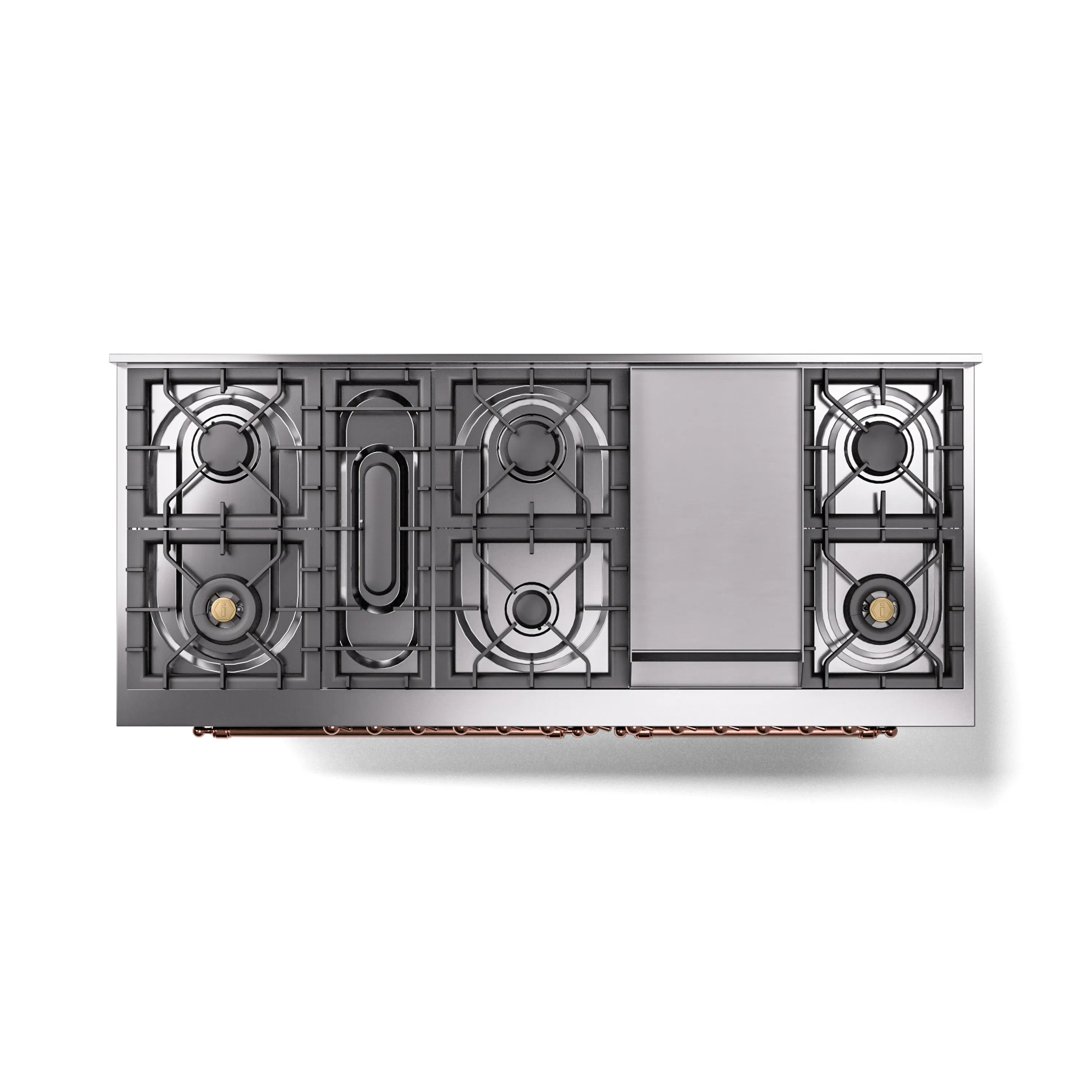 ILVE 60-Inch Nostalgie II Natural Gas Dual Fuel Range with 9 Burners, Griddle and Triple Glass Door Oven in Glossy Black with Copper Trim (UP60FNMPBKP) - Image 4