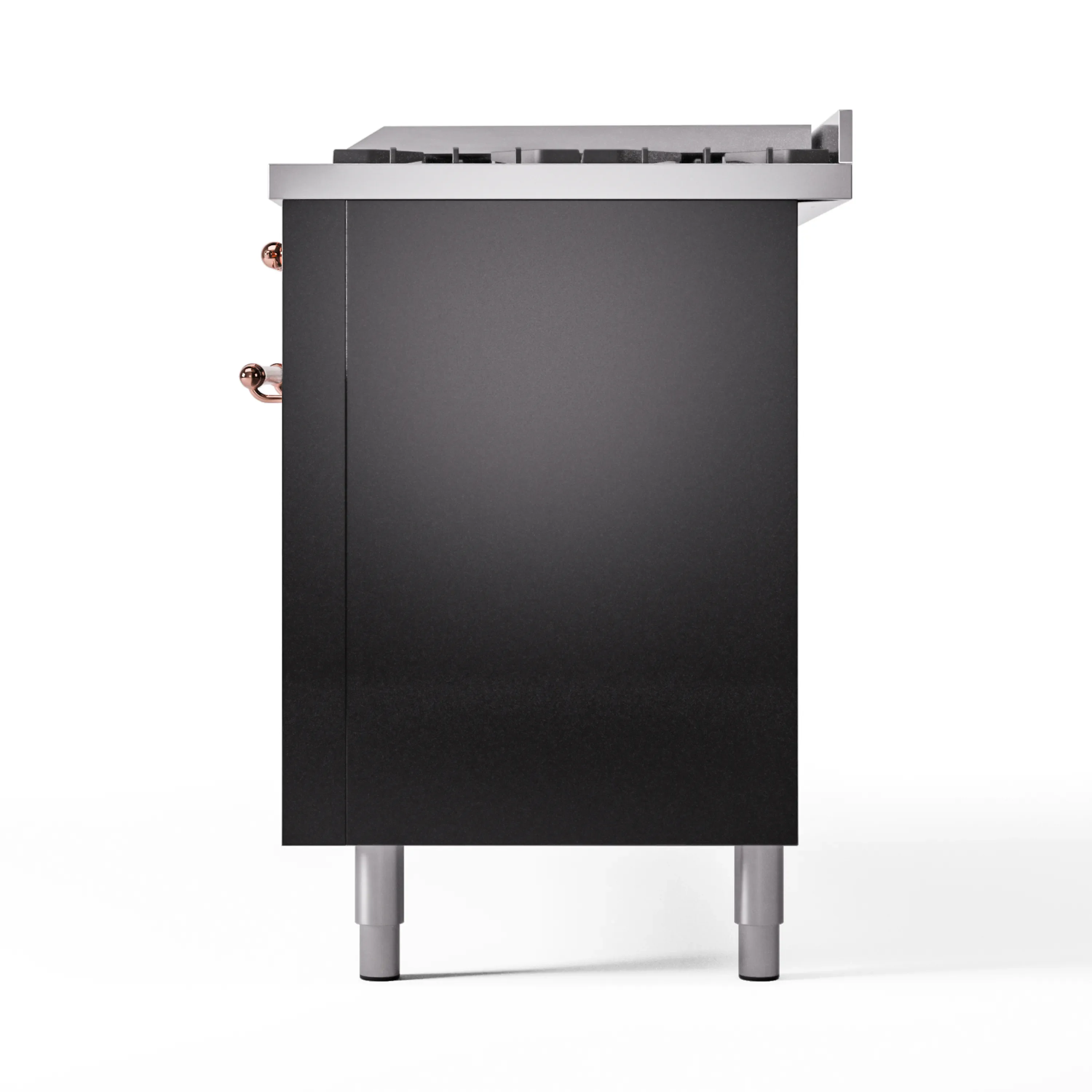 ILVE 60-Inch Nostalgie II Natural Gas Dual Fuel Range with 9 Burners, Griddle and Triple Glass Door Oven in Glossy Black with Copper Trim (UP60FNMPBKP) - Image 9