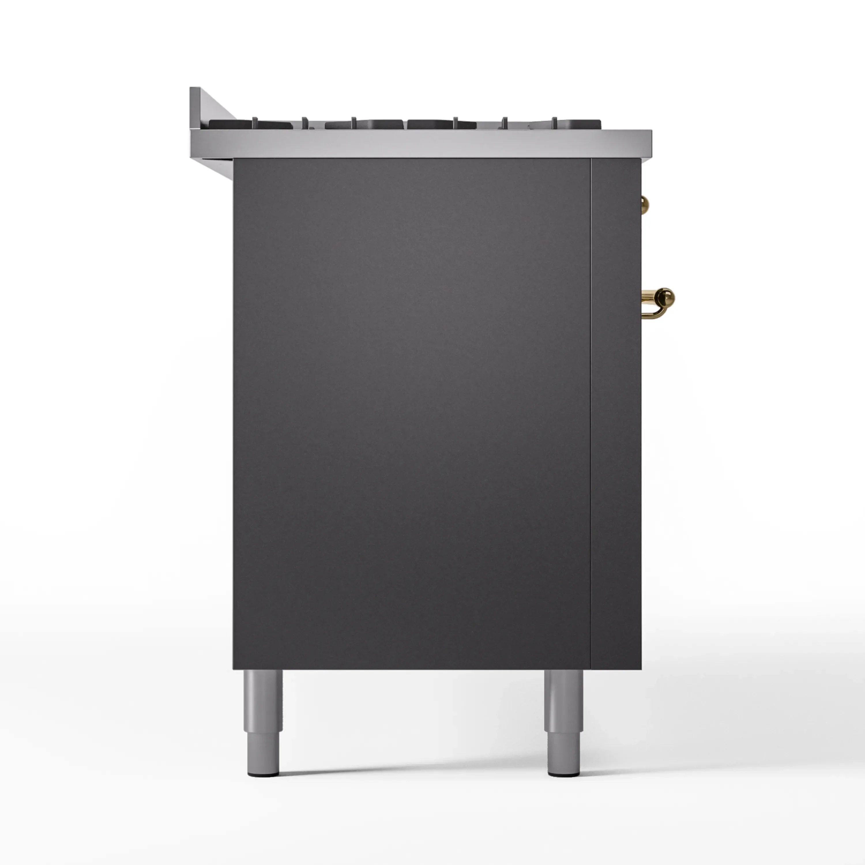 ILVE 60-Inch Nostalgie II Natural Gas Dual Fuel Range with 9 Burners, Griddle and Triple Glass Door Oven in Matte Graphite with Brass Trim (UP60FNMPMGG) - Image 10