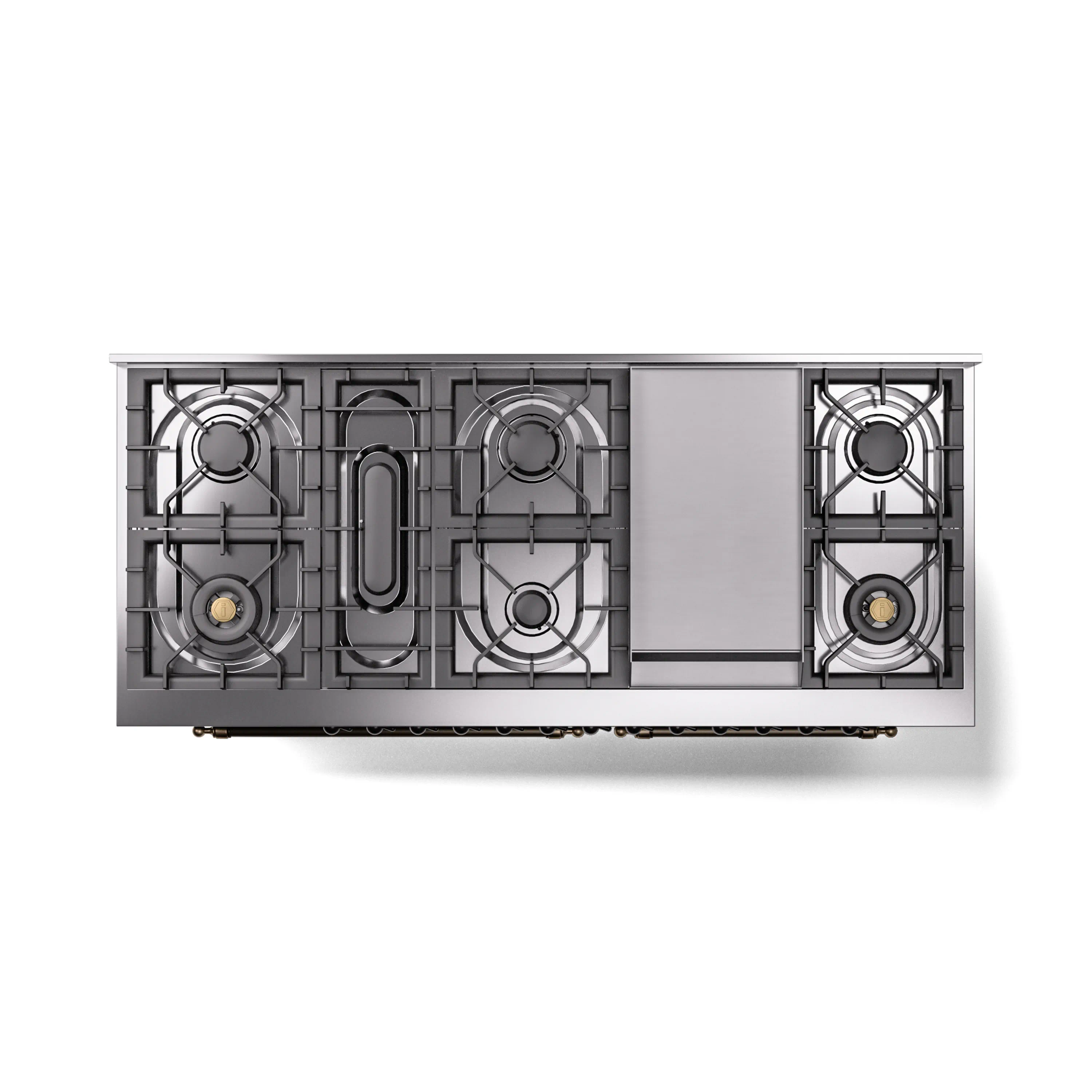 ILVE 60-Inch Nostalgie II Natural Gas Dual Fuel Range with 9 Burners, Griddle and Triple Glass Door Oven in Matte Graphite with Bronze Trim (UP60FNMPMGB) - Image 4