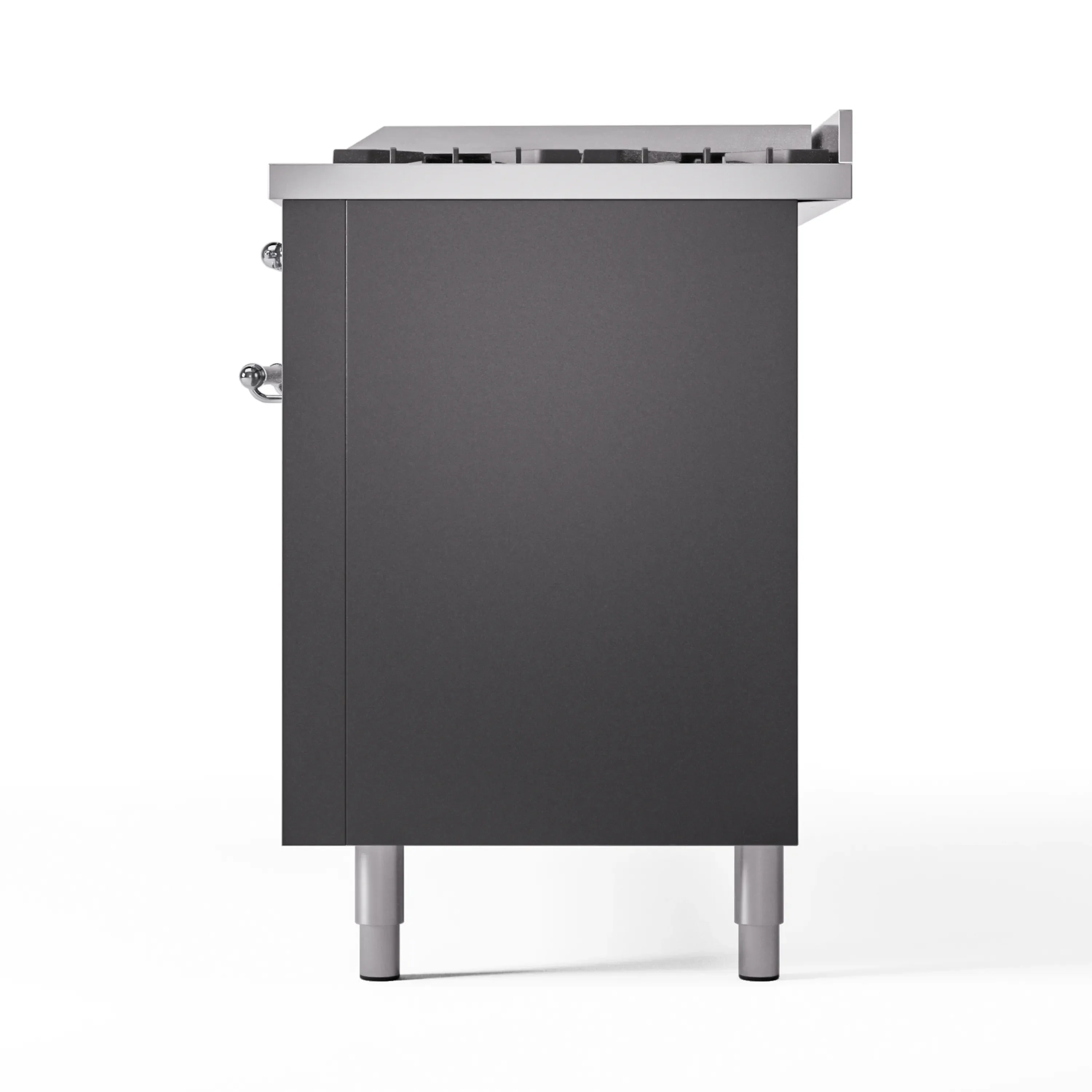 ILVE 60-Inch Nostalgie II Natural Gas Dual Fuel Range with 9 Burners, Griddle and Triple Glass Door Oven in Matte Graphite with Chrome Trim (UP60FNMPMGC) - Image 9