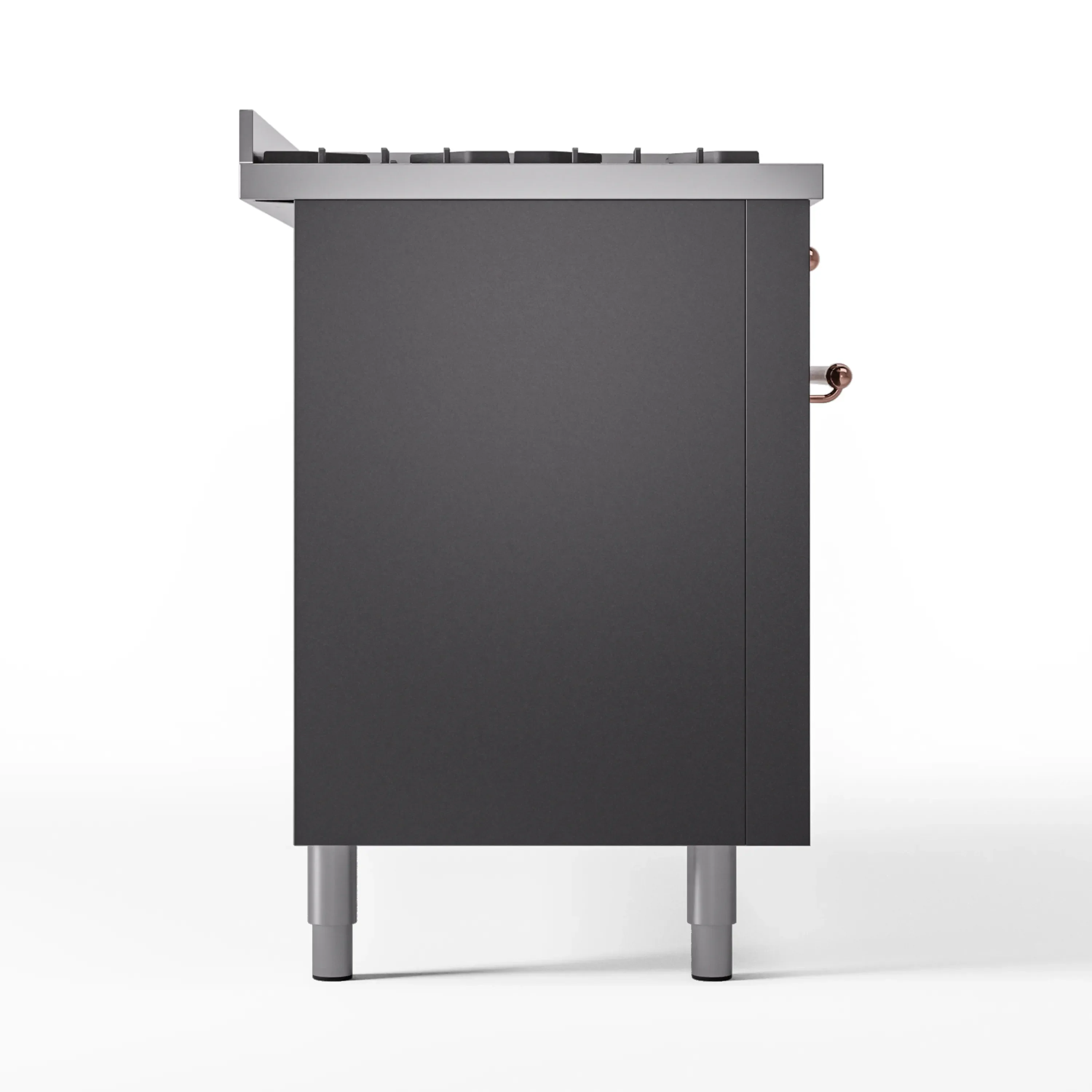 ILVE 60-Inch Nostalgie II Natural Gas Dual Fuel Range with 9 Burners, Griddle and Triple Glass Door Oven in Matte Graphite with Copper Trim (UP60FNMPMGP) - Image 10