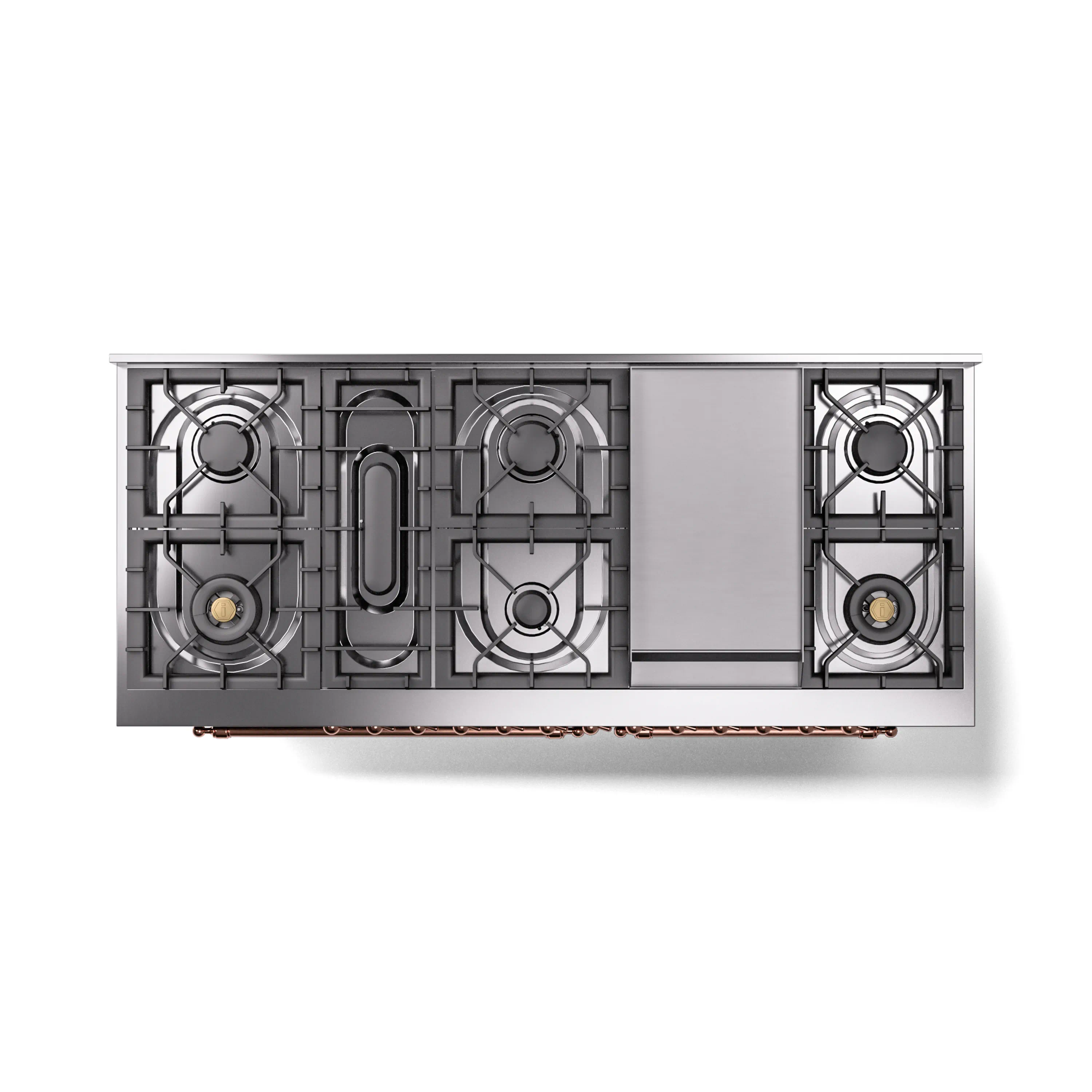 ILVE 60-Inch Nostalgie II Natural Gas Dual Fuel Range with 9 Burners, Griddle and Triple Glass Door Oven in Matte Graphite with Copper Trim (UP60FNMPMGP) - Image 4
