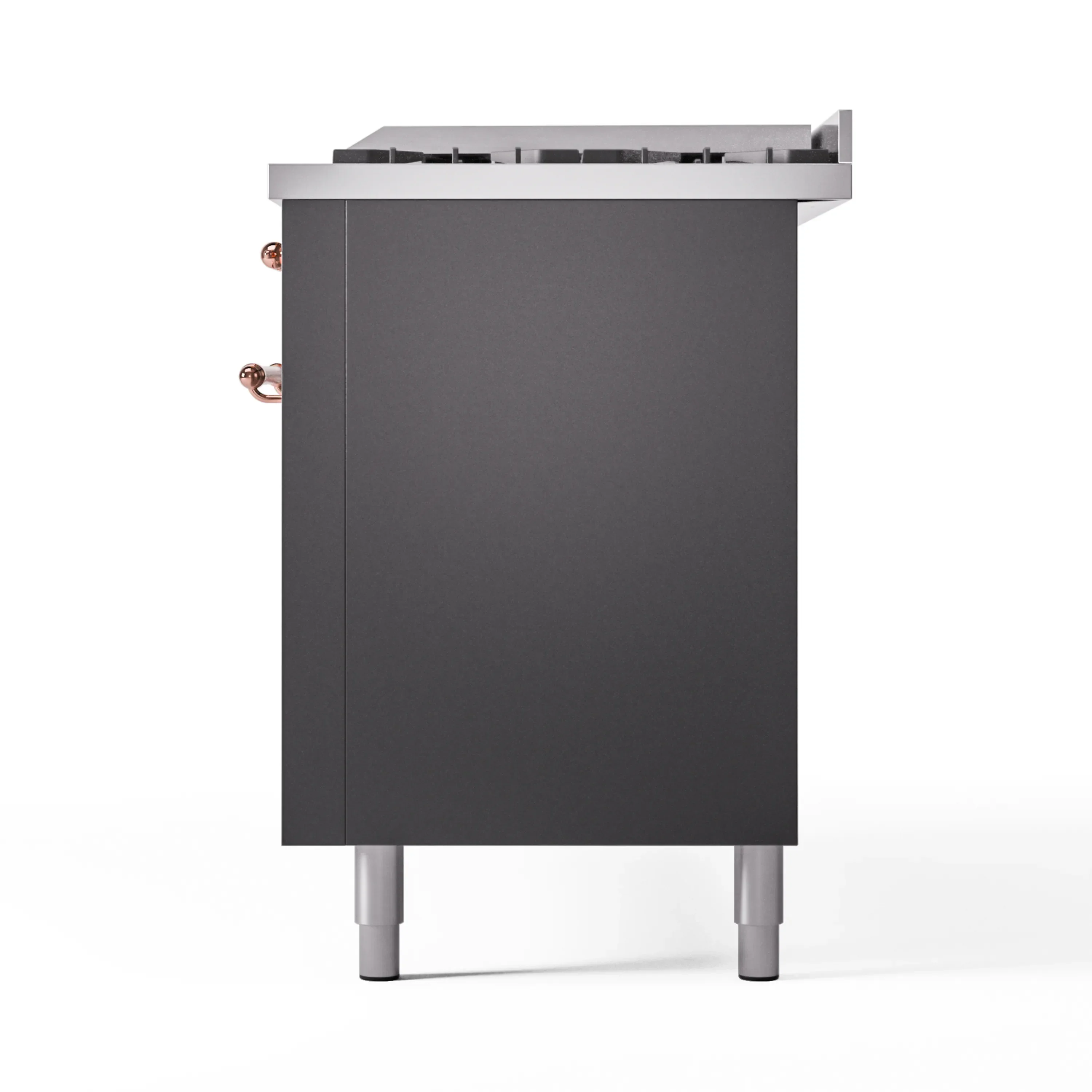 ILVE 60-Inch Nostalgie II Natural Gas Dual Fuel Range with 9 Burners, Griddle and Triple Glass Door Oven in Matte Graphite with Copper Trim (UP60FNMPMGP) - Image 9