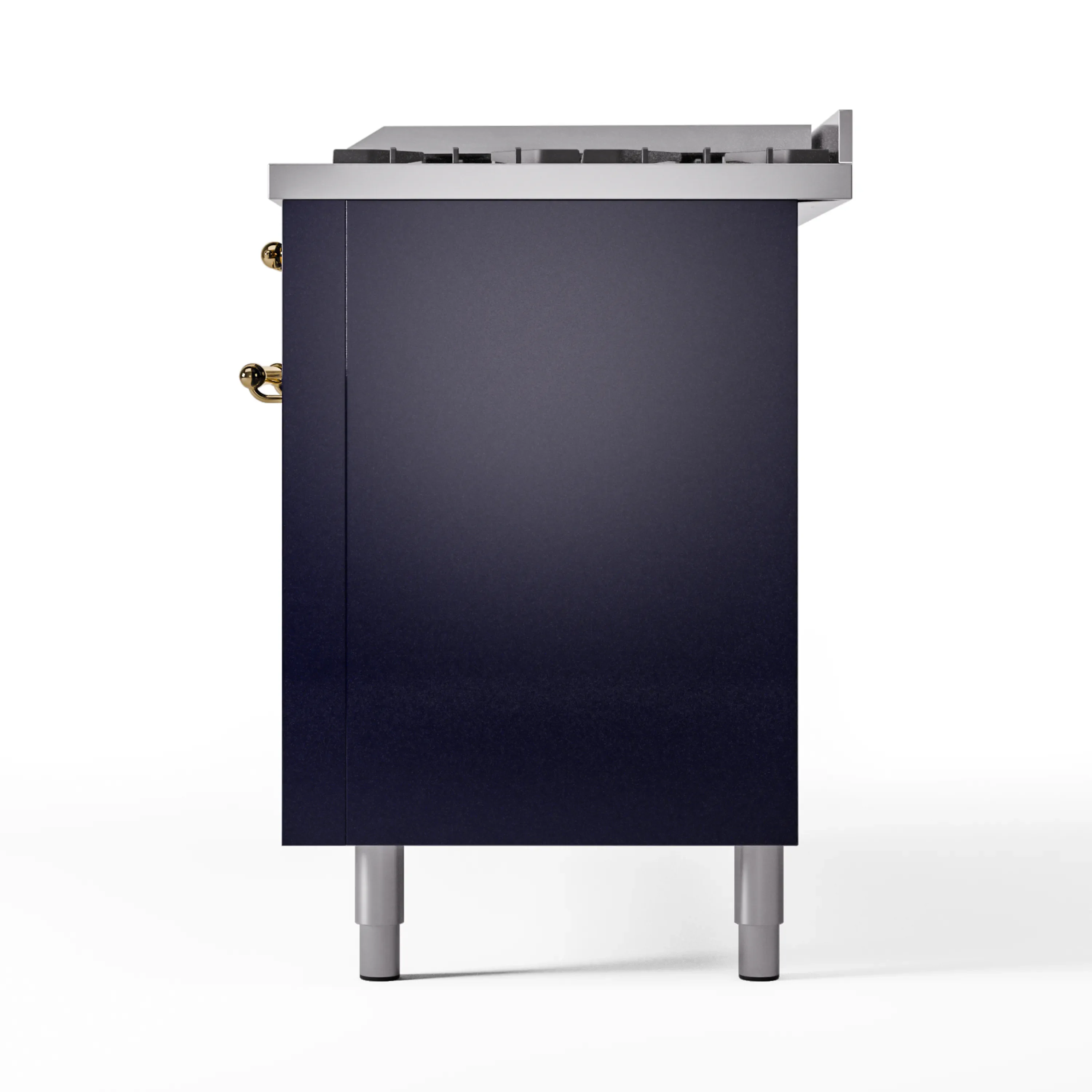 ILVE 60-Inch Nostalgie II Natural Gas Dual Fuel Range with 9 Burners, Griddle and Triple Glass Door Oven in Midnight Blue with Brass Trim (UP60FNMPMBG) - Image 6
