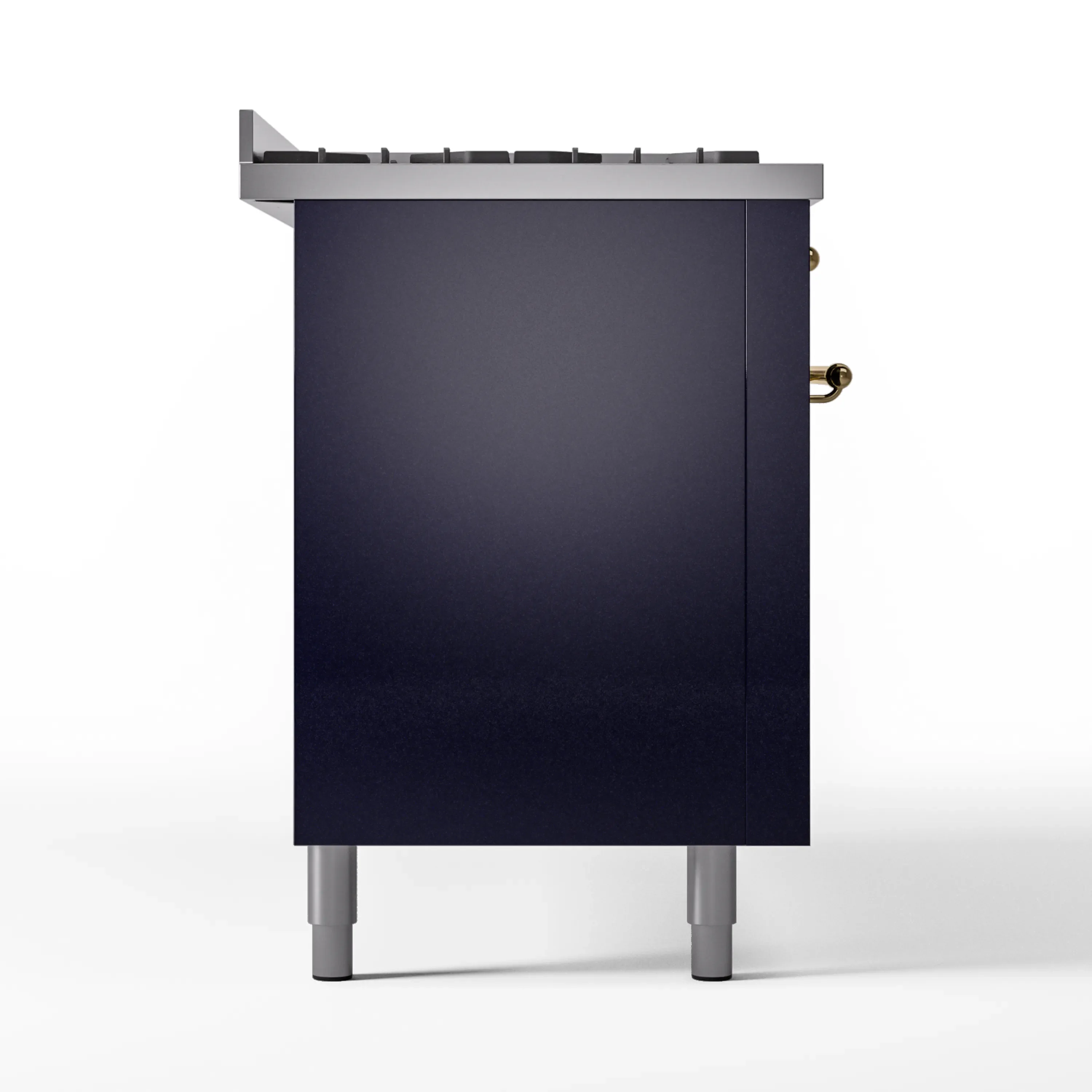ILVE 60-Inch Nostalgie II Natural Gas Dual Fuel Range with 9 Burners, Griddle and Triple Glass Door Oven in Midnight Blue with Brass Trim (UP60FNMPMBG) - Image 7