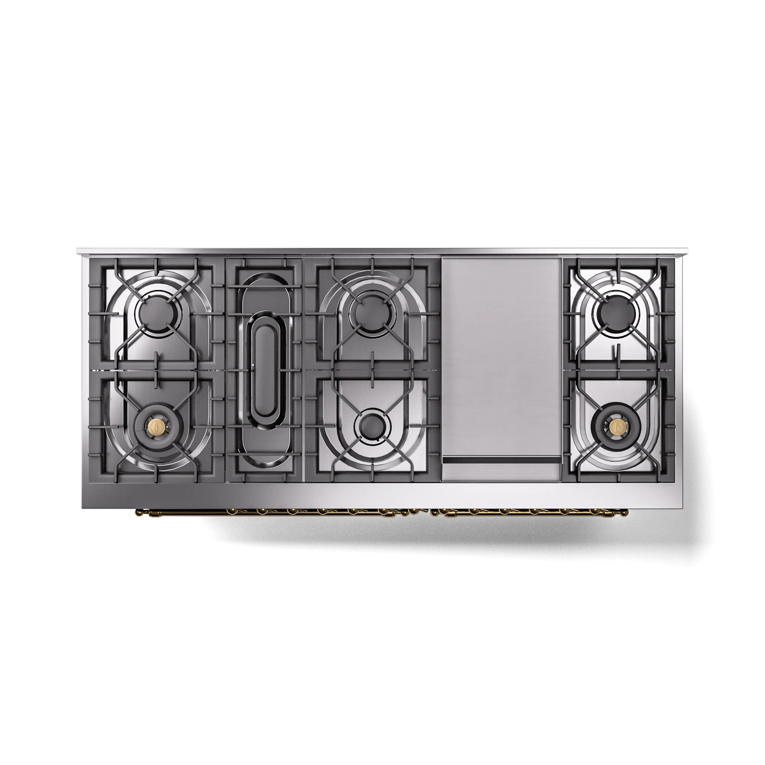 ILVE 60-Inch Nostalgie II Natural Gas Dual Fuel Range with 9 Burners, Griddle and Triple Glass Door Oven in Midnight Blue with Brass Trim (UP60FNMPMBG) - Image 8