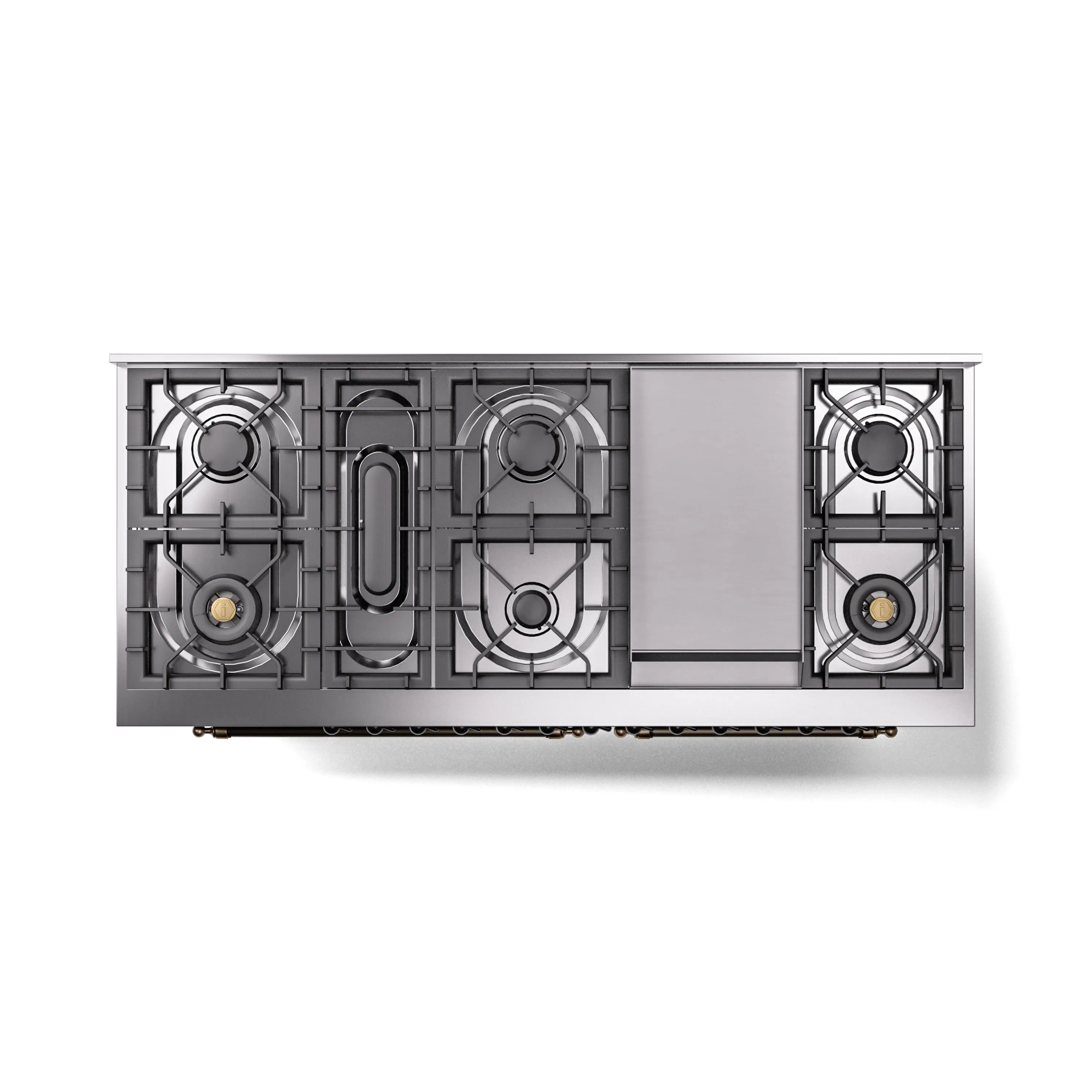 ILVE 60-Inch Nostalgie II Natural Gas Dual Fuel Range with 9 Burners, Griddle and Triple Glass Door Oven in Midnight Blue with Bronze Trim (UP60FNMPMBB) - Image 4