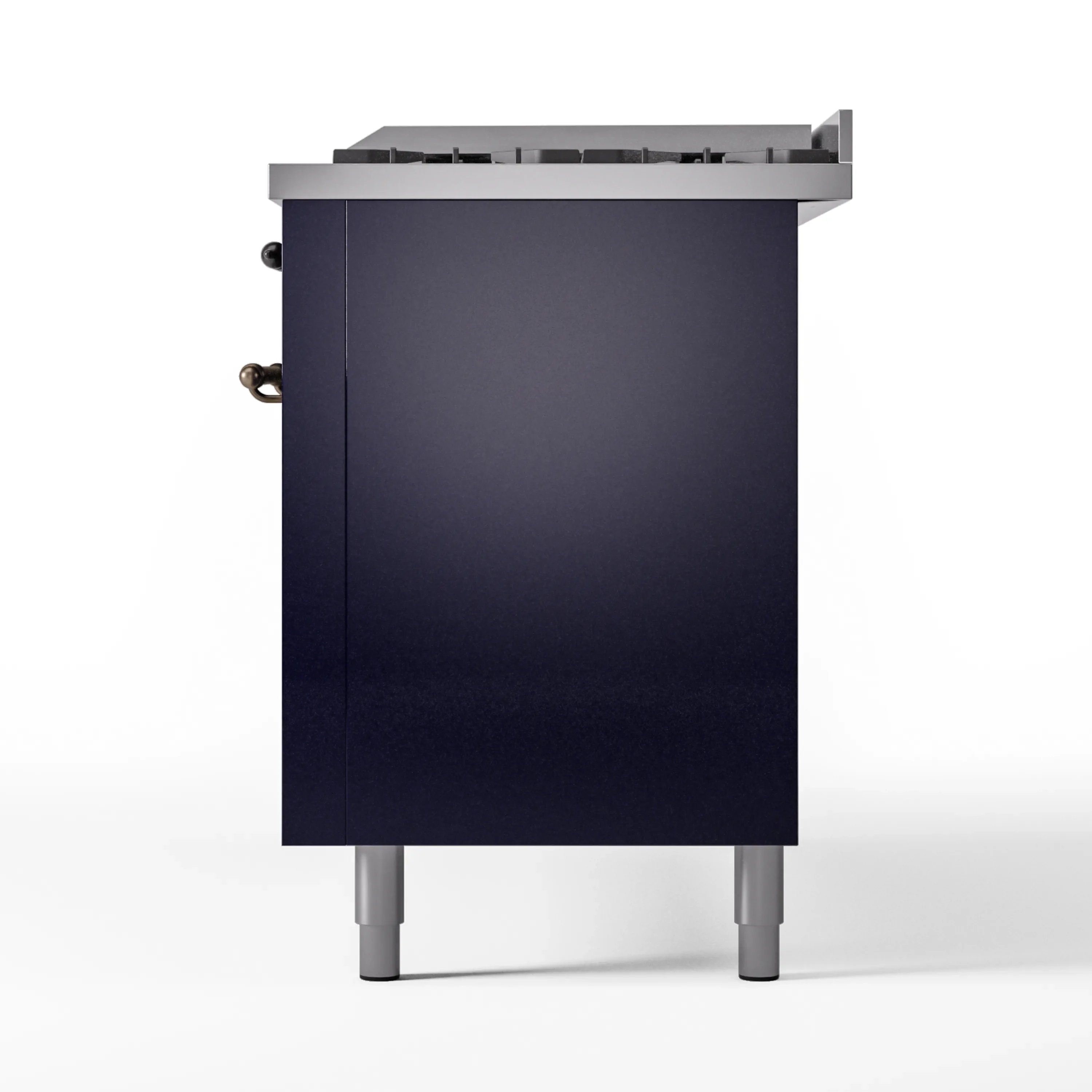 ILVE 60-Inch Nostalgie II Natural Gas Dual Fuel Range with 9 Burners, Griddle and Triple Glass Door Oven in Midnight Blue with Bronze Trim (UP60FNMPMBB) - Image 9