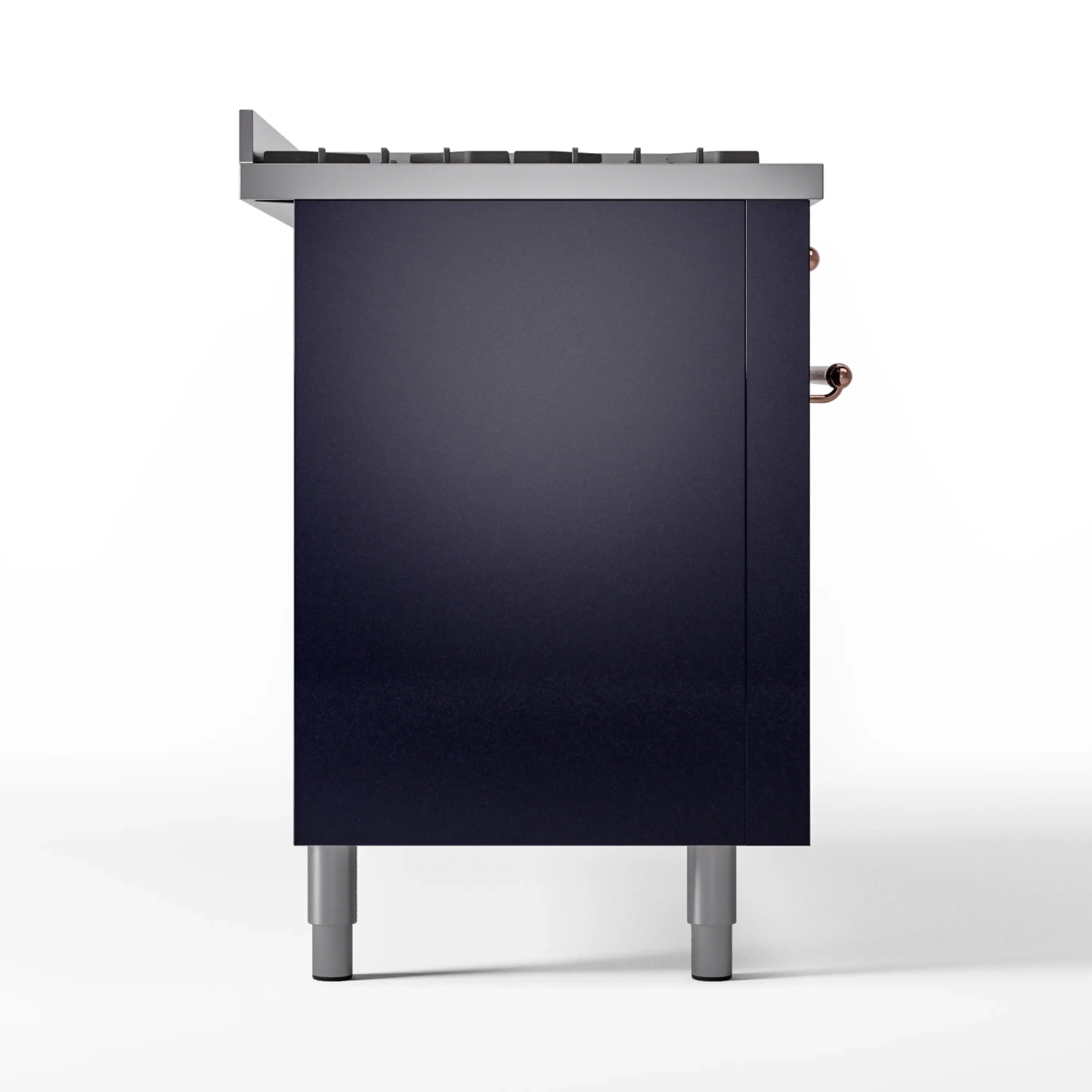 ILVE 60-Inch Nostalgie II Natural Gas Dual Fuel Range with 9 Burners, Griddle and Triple Glass Door Oven in Midnight Blue with Copper Trim (UP60FNMPMBP) - Image 10