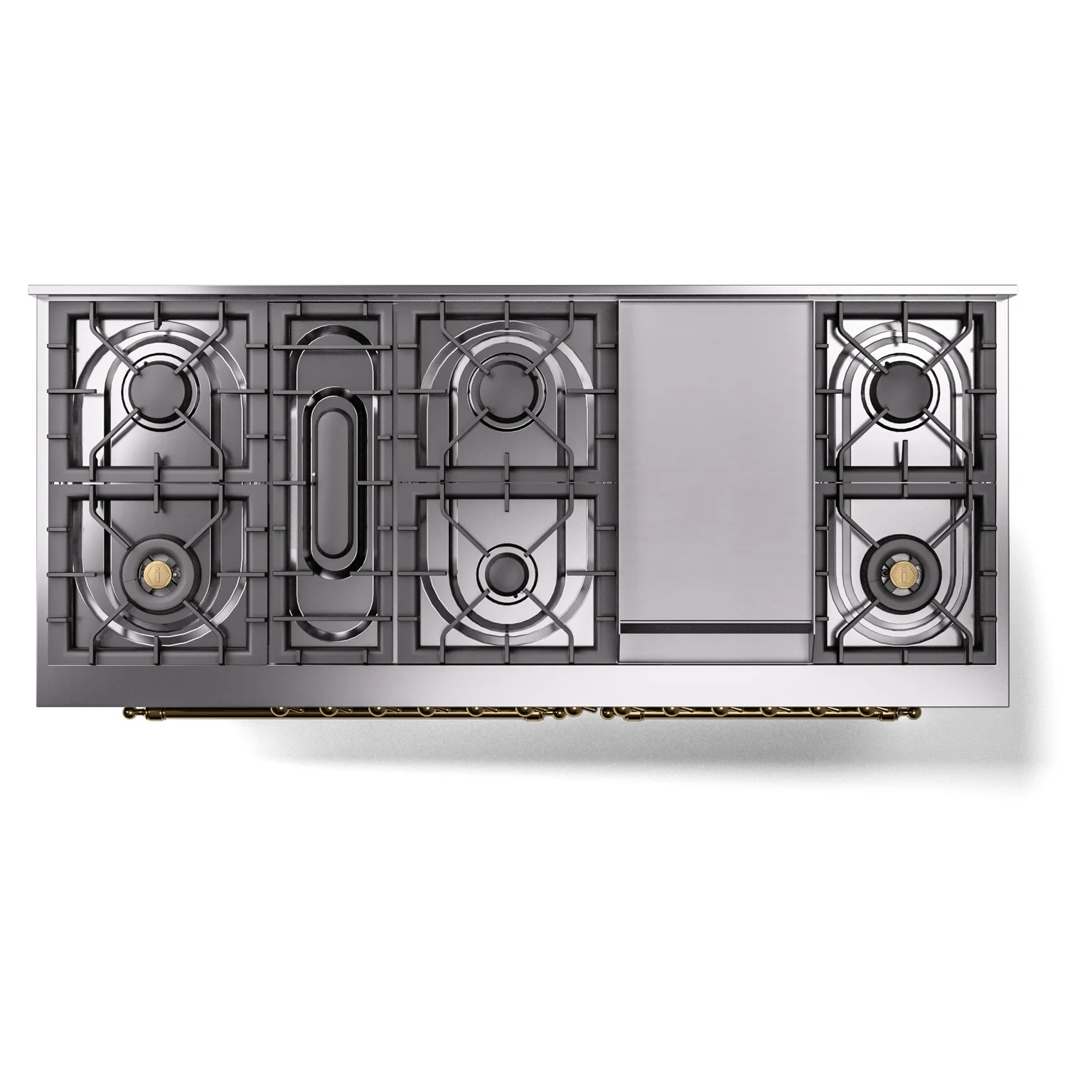 ILVE 60-Inch Nostalgie II Natural Gas Dual Fuel Range with 9 Burners, Griddle and Triple Glass Door Oven in RAL with Brass Trim (UP60FNMPRAG) - Image 3