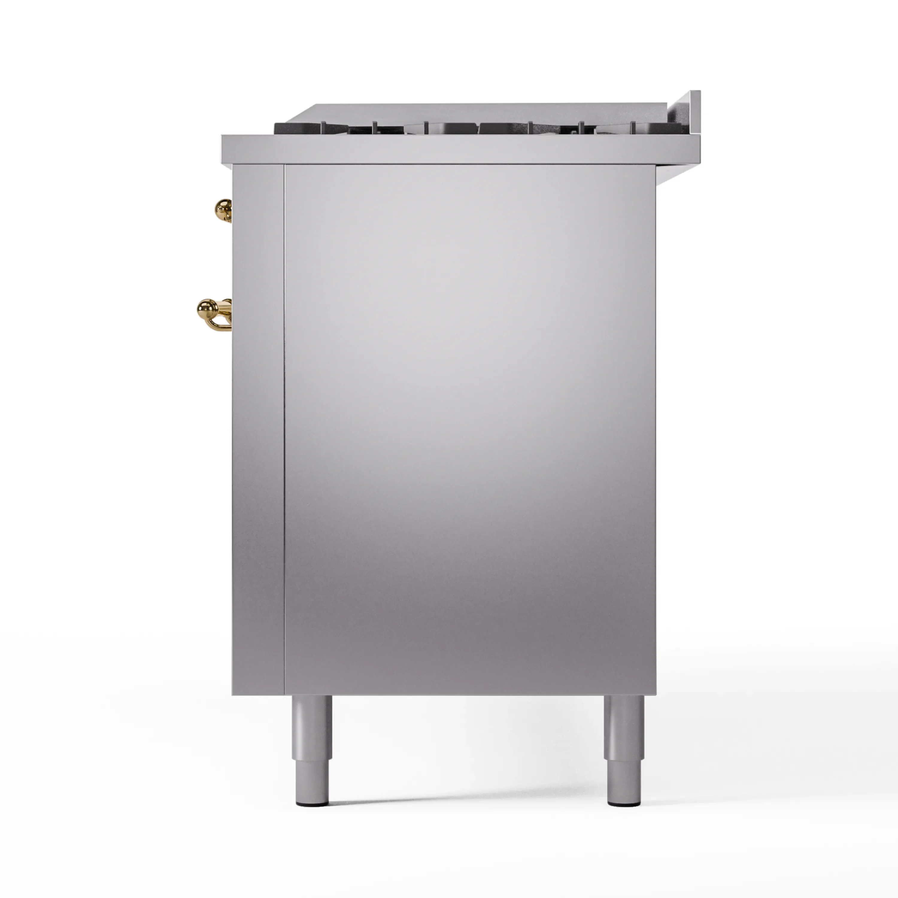 ILVE 60-Inch Nostalgie II Natural Gas Dual Fuel Range with 9 Burners, Griddle and Triple Glass Door Oven in Stainless Steel with Brass Trim (UP60FNMPSSG) - Image 9