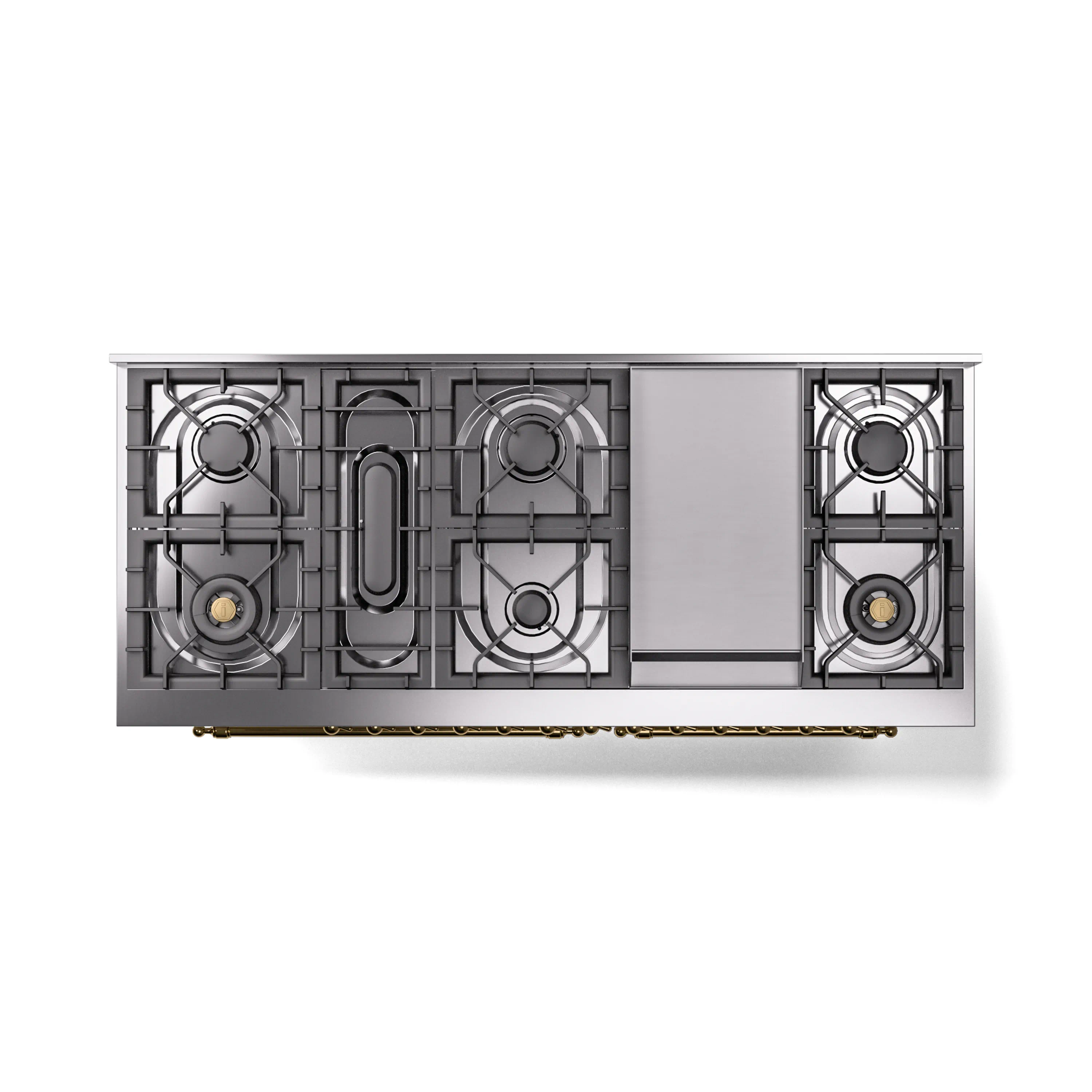 ILVE 60-Inch Nostalgie II Natural Gas Dual Fuel Range with 9 Burners, Griddle and Triple Glass Door Oven in White with Brass Trim (UP60FNMPWHG) - Image 4