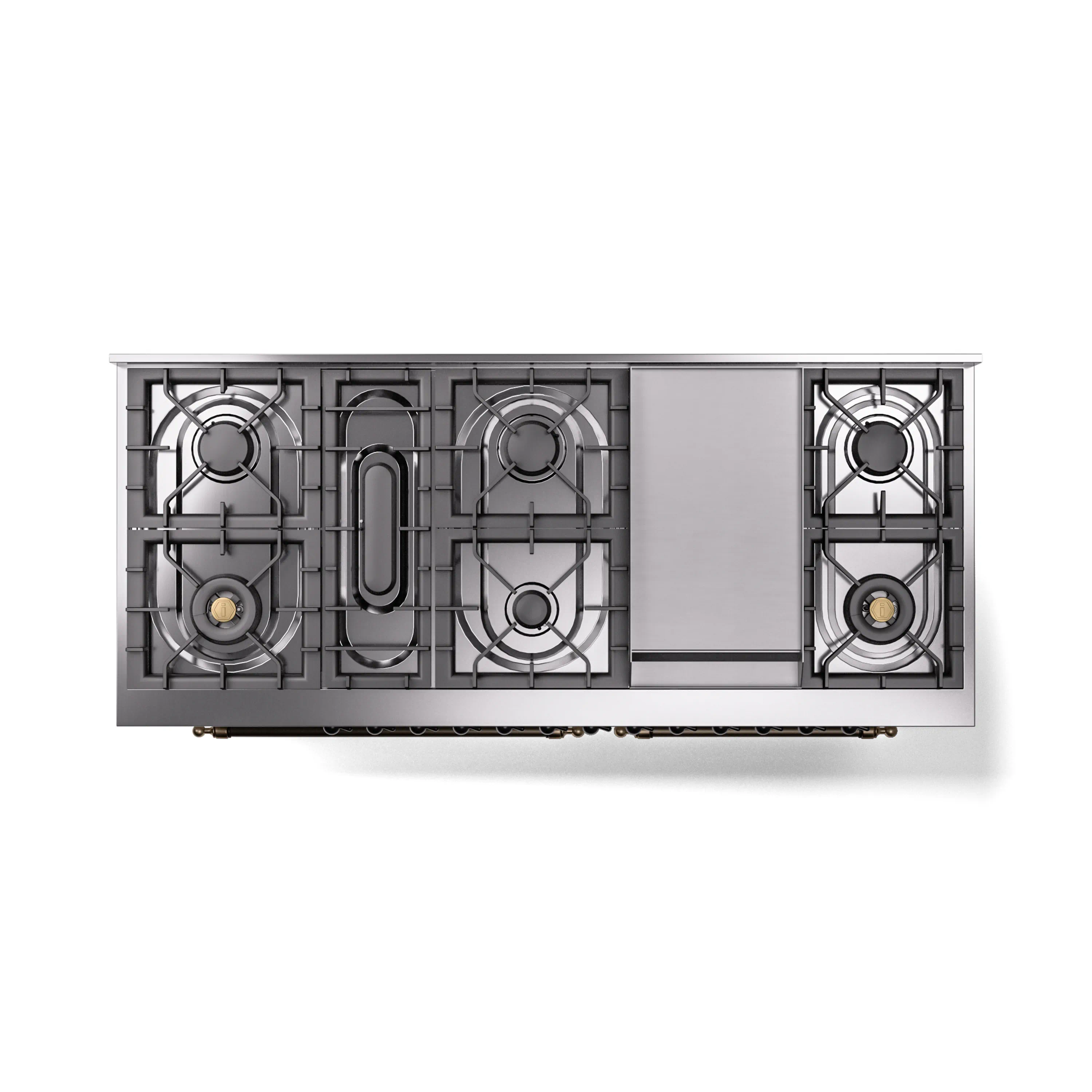 ILVE 60-Inch Nostalgie II Natural Gas Dual Fuel Range with 9 Burners, Griddle and Triple Glass Door Oven in White with Bronze Trim (UP60FNMPWHB) - Image 4